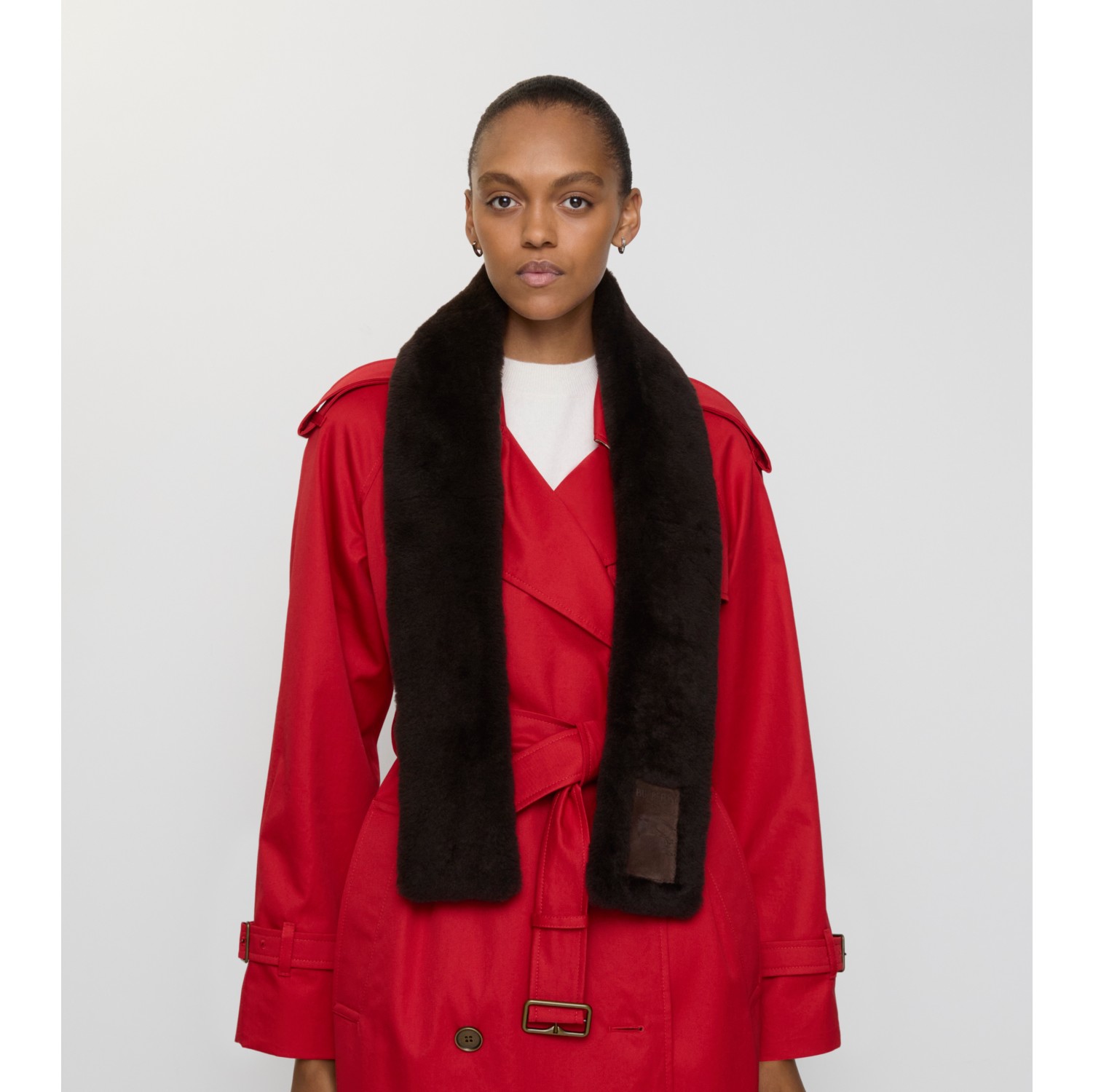 Narrow Label Shearling Scarf