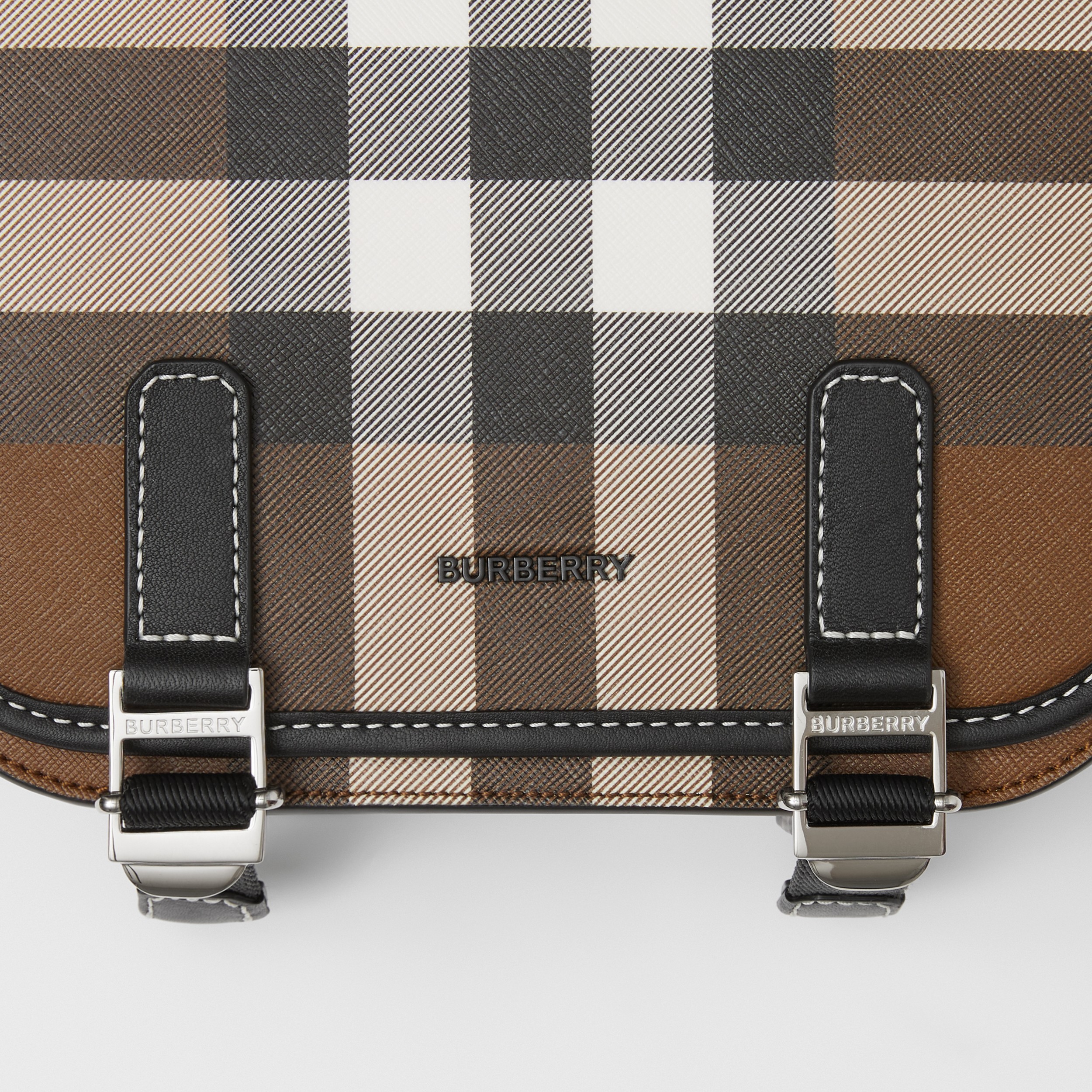 Check Print and Leather Messenger Bag in Dark Birch Brown - Men | Burberry® Official - 2