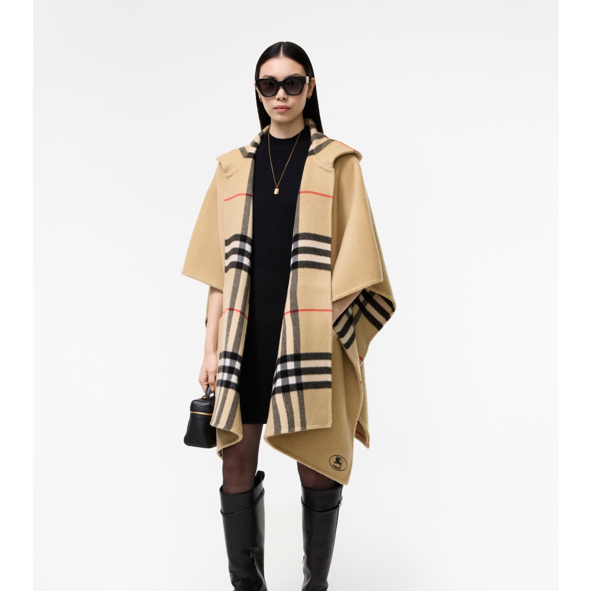  Check Cashmere Hooded Cape