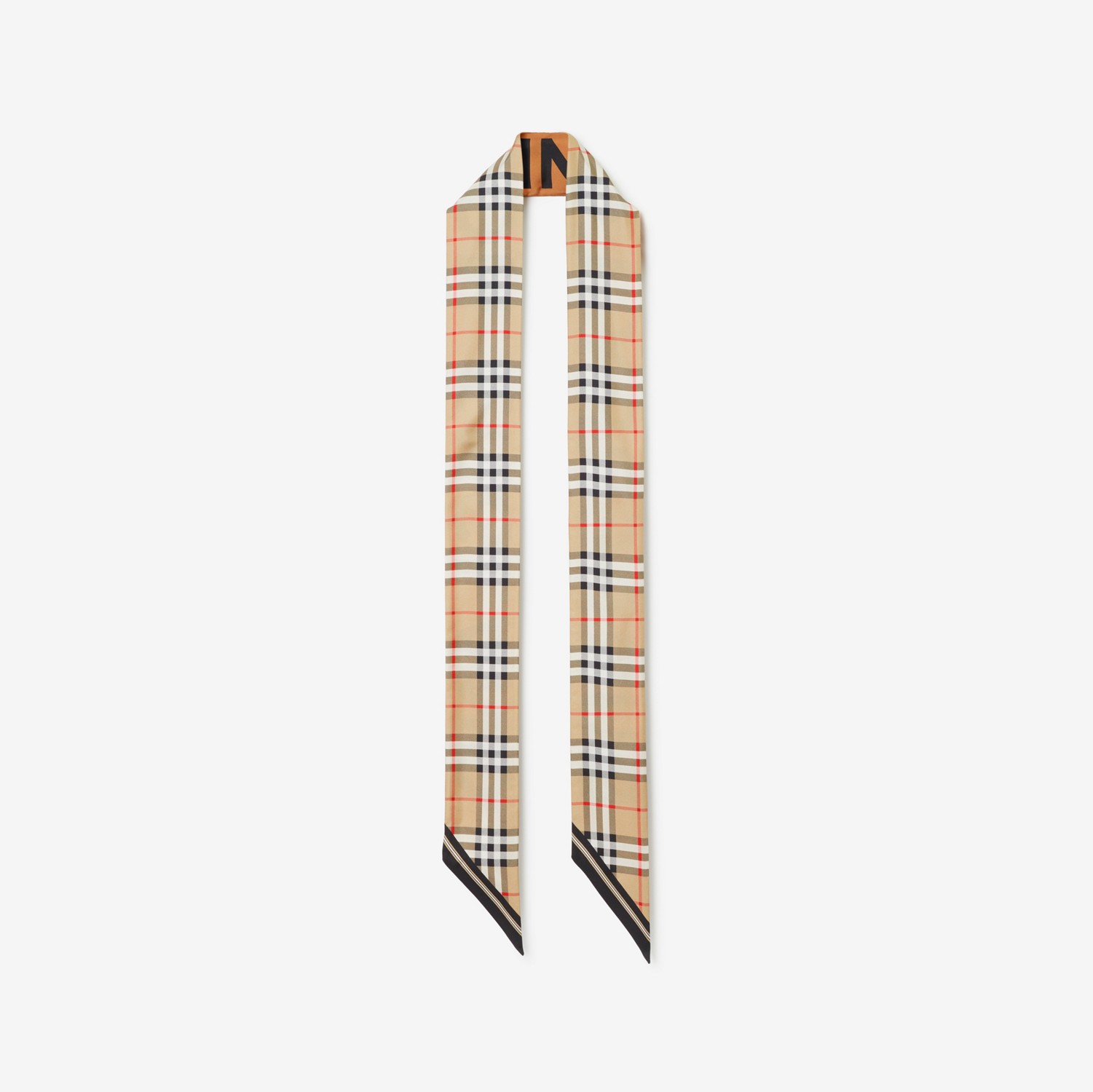 Pañuelo estrecho en seda con estampado a cuadros Vintage Checks y logotipo (Beige) | Burberry® oficial