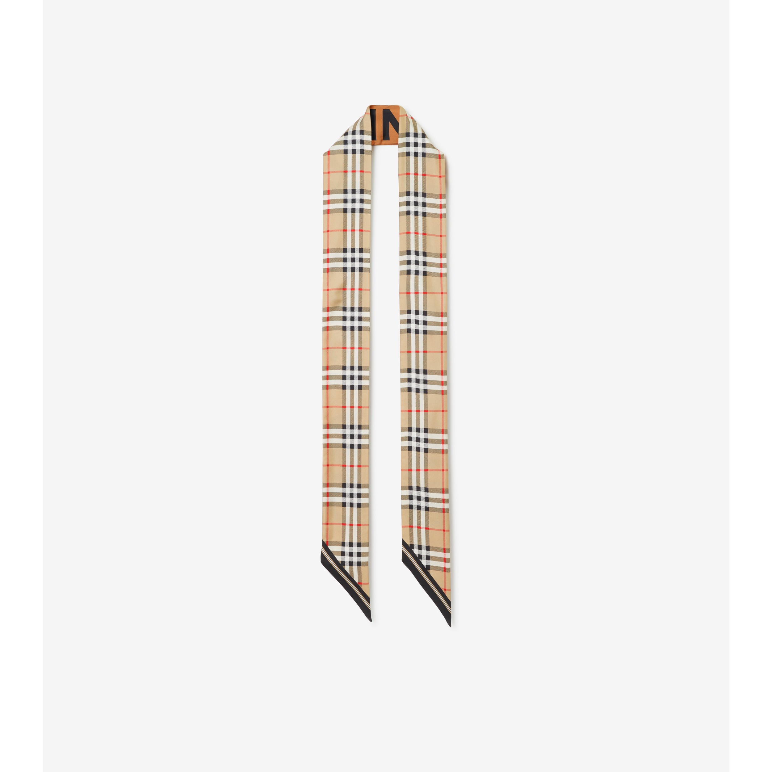 Vintage Check and Logo Print Silk Skinny Scarf in Archive Beige | Burberry®  Official