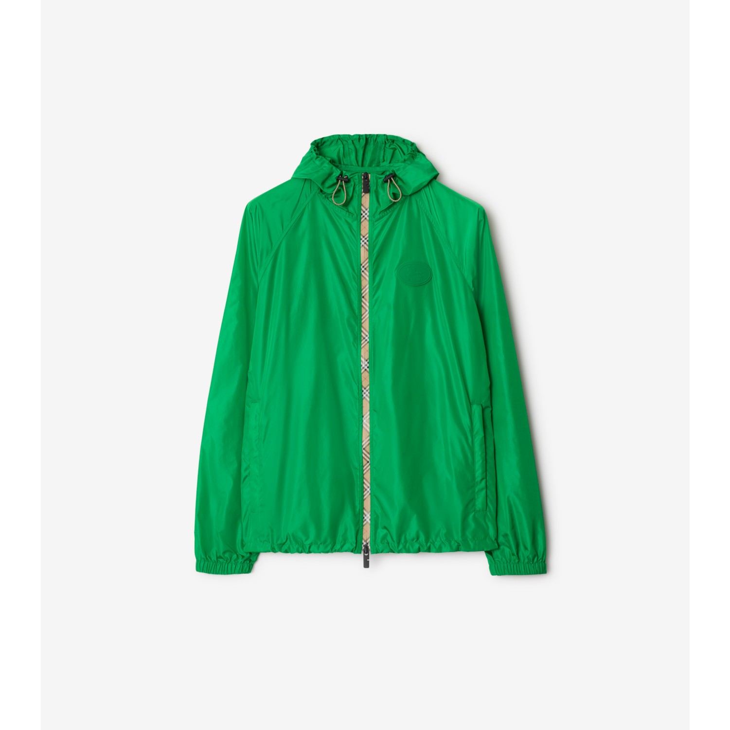 Check Trim Nylon Hooded Jacket