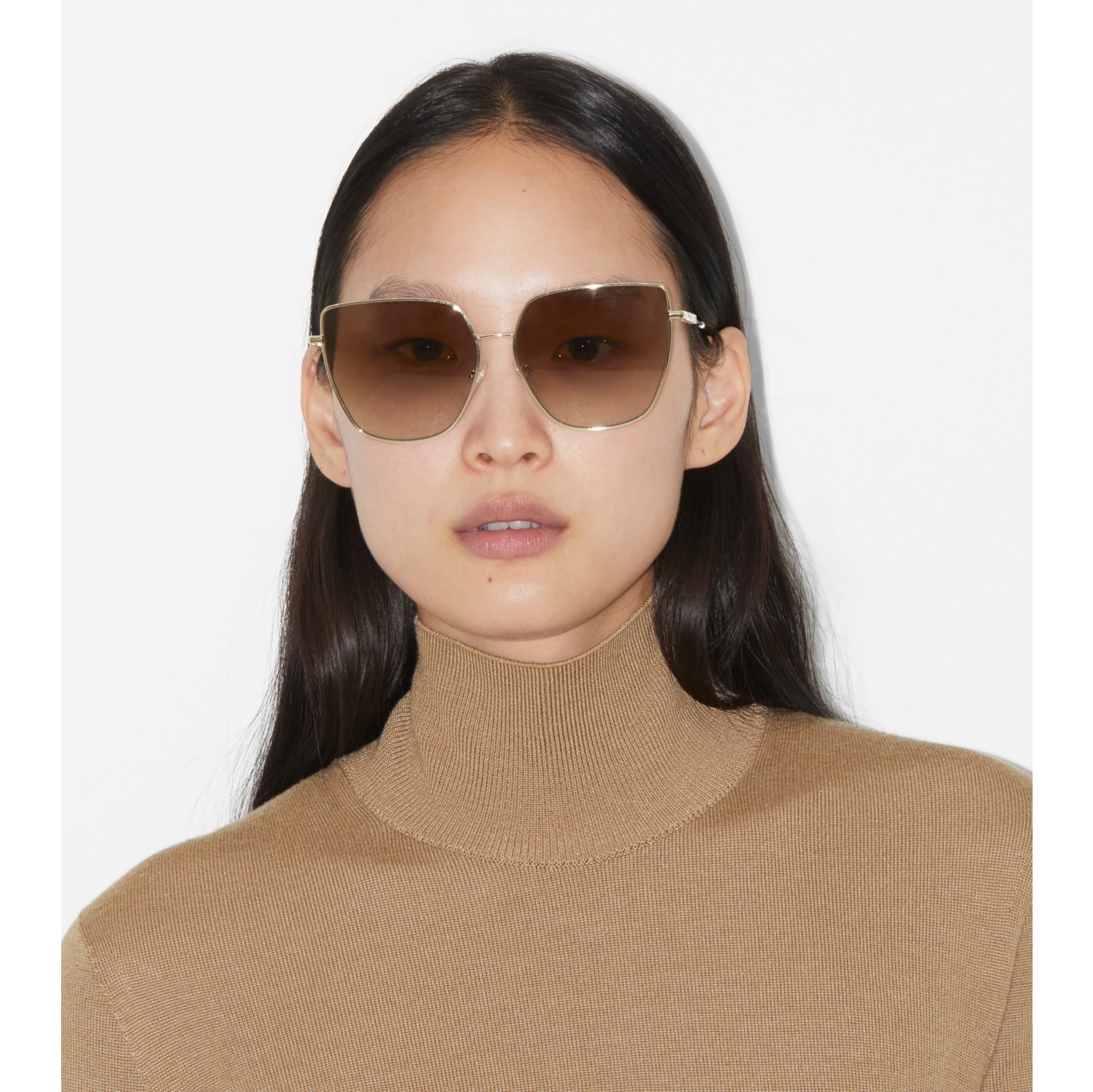 Oversized Cateye Frame Sunglasses in Light Gold/brown Black Women