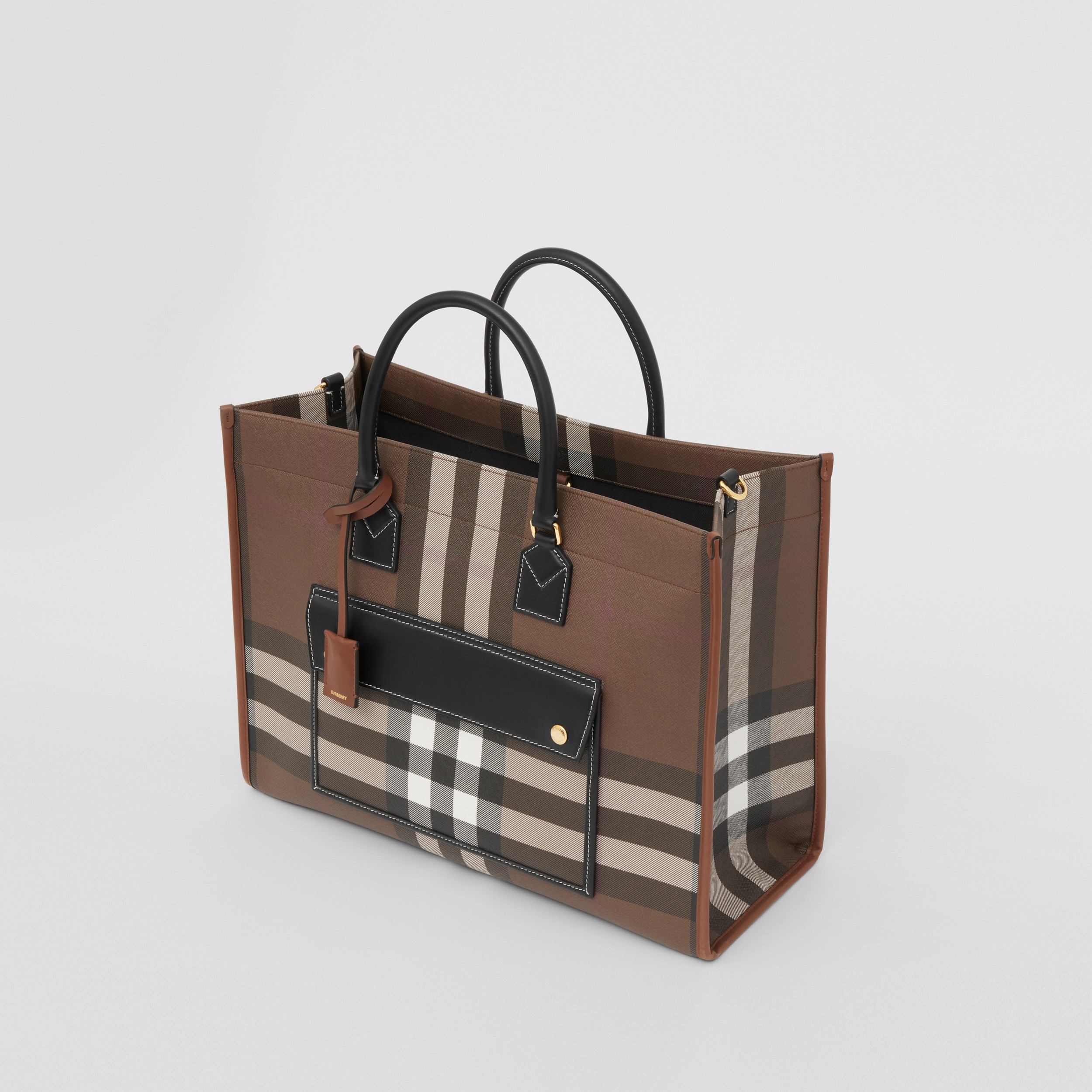 Medium Check and Leather Freya Tote in Dark Birch Brown - Women | Burberry® Official - 4