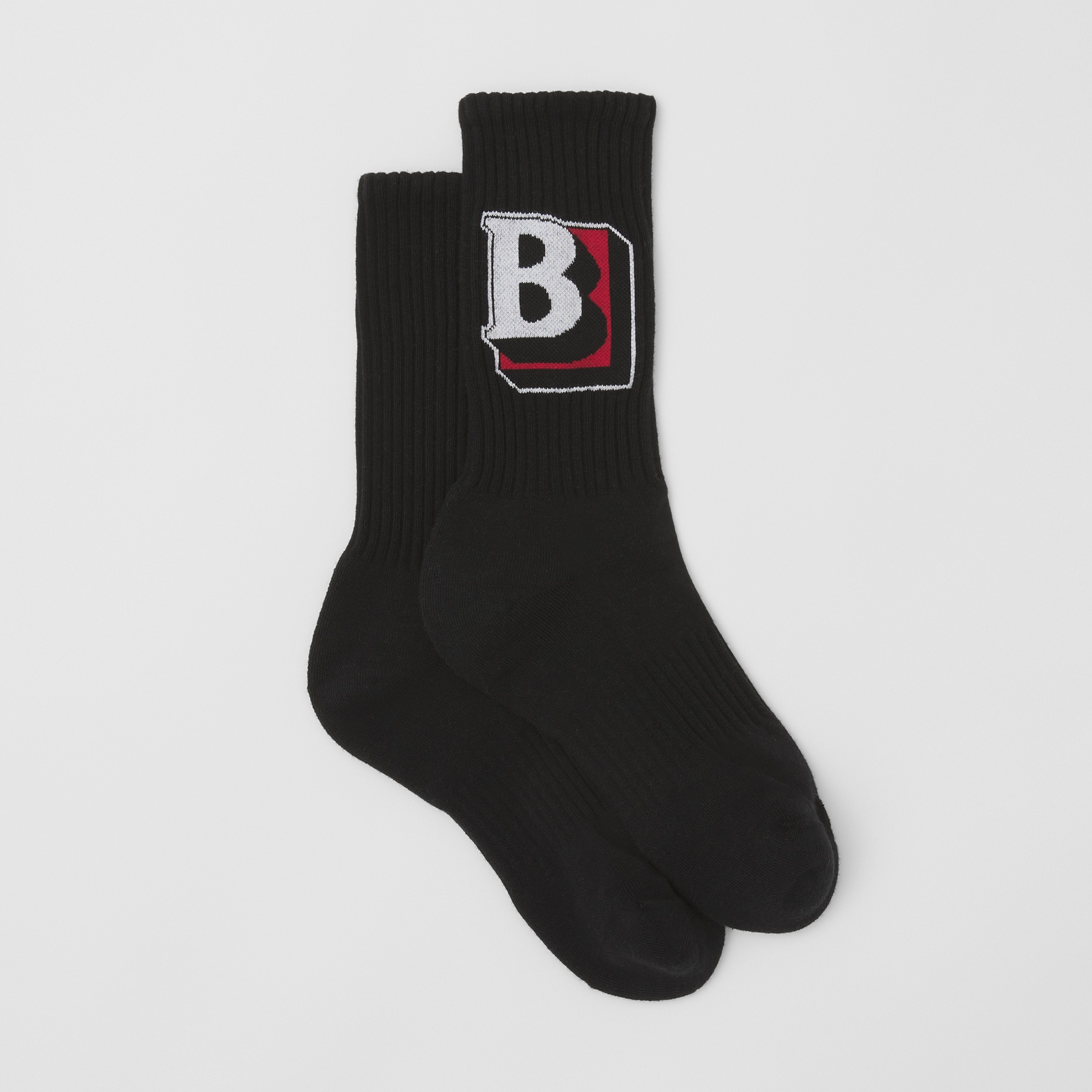 Letter Graphic Intarsia Cotton Blend Socks in Black | Burberry® Official - 3