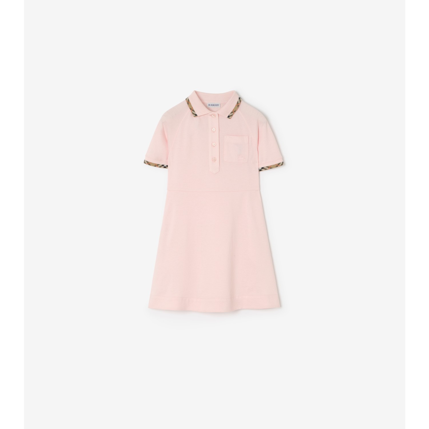 Check Trim Cotton Polo Shirt Dress