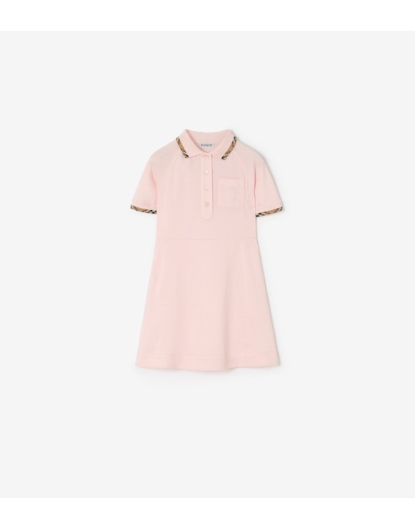 Check Trim Cotton Polo Shirt Dress