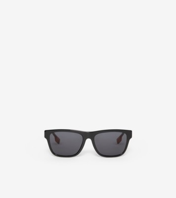 Check Rectangular Sunglasses in Black/beige - Men | Burberry® Official