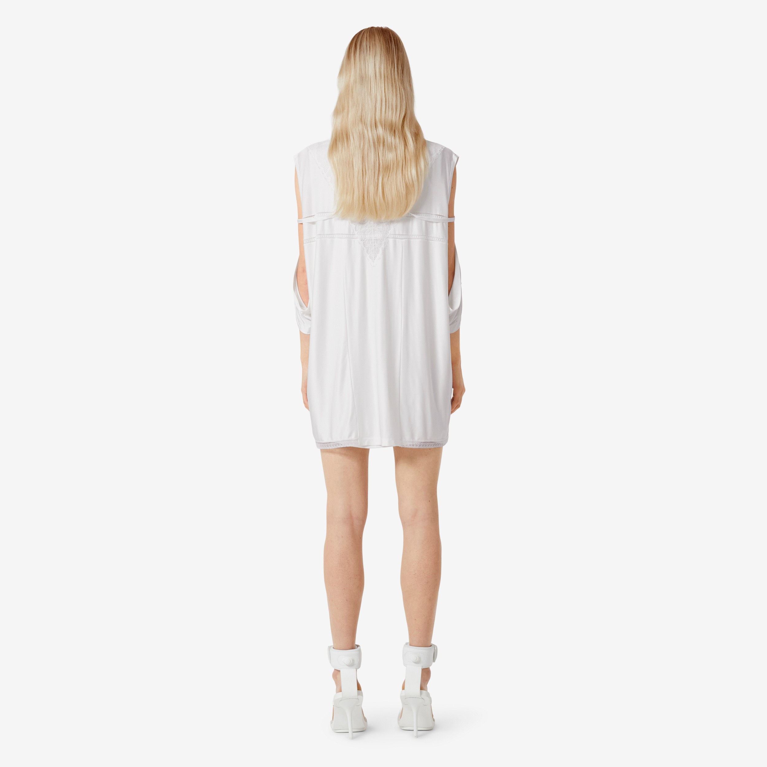 Lace Panel Jersey Reconstructed T-shirt Dress in Optic White - Women | Burberry® Official - 4