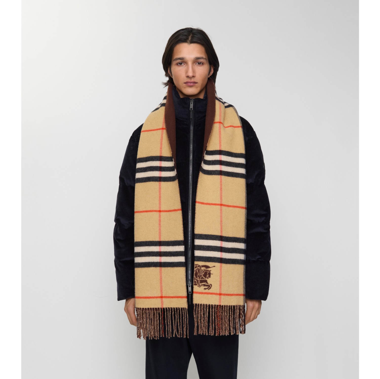 Wide Reversible Check Cashmere Scarf
