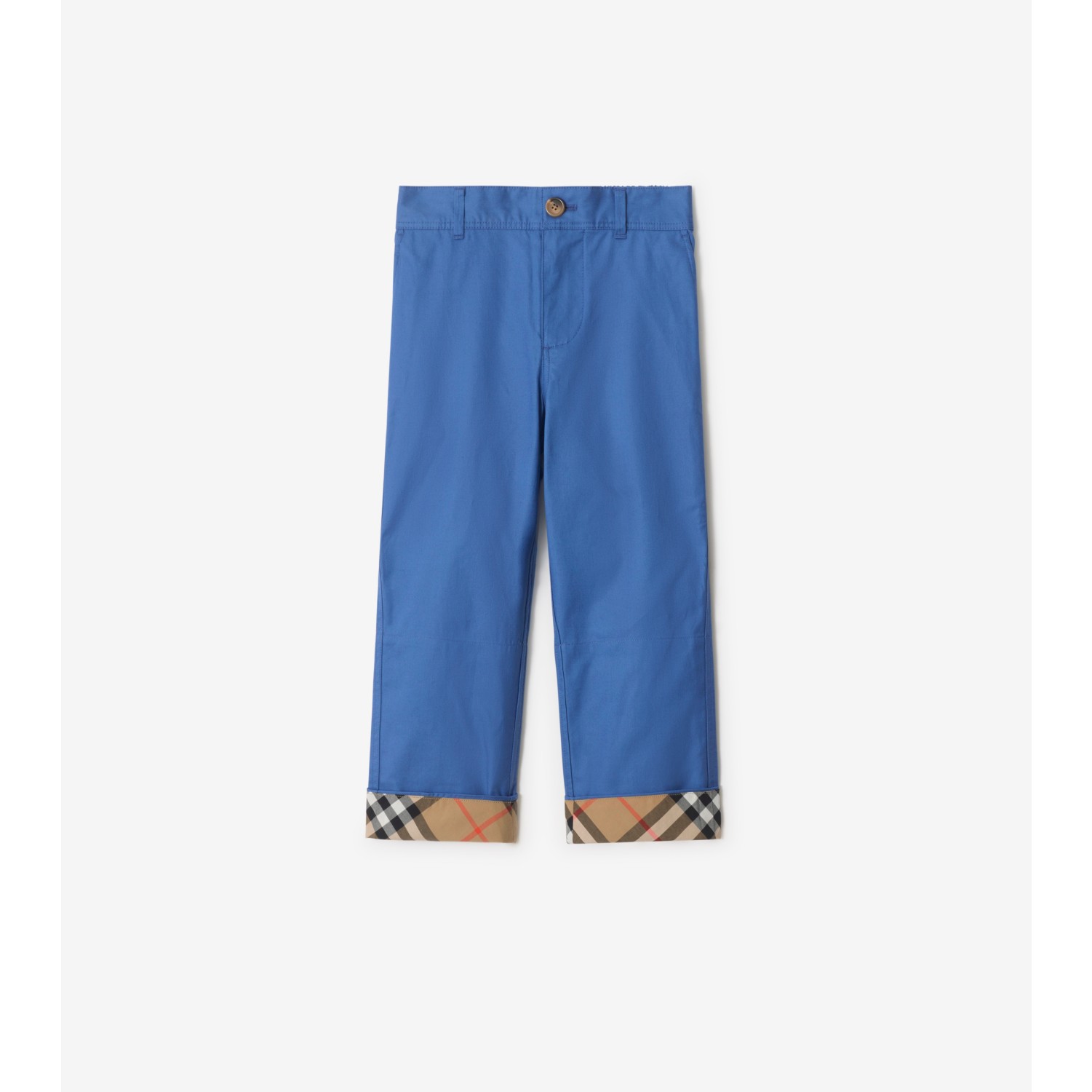 Check Turn-up Cotton Trousers