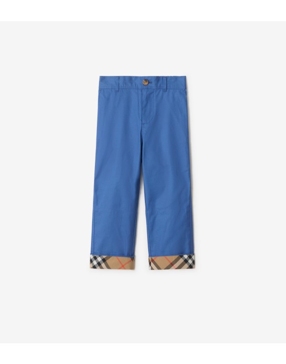 Check Turn-up Cotton Trousers