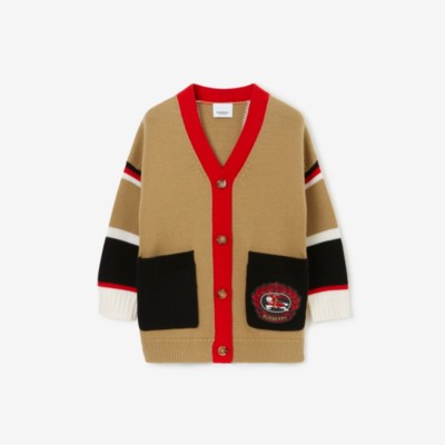 BURBERRY BURBERRY CHILDRENS EKD APPLIQUÉ WOOL CARDIGAN