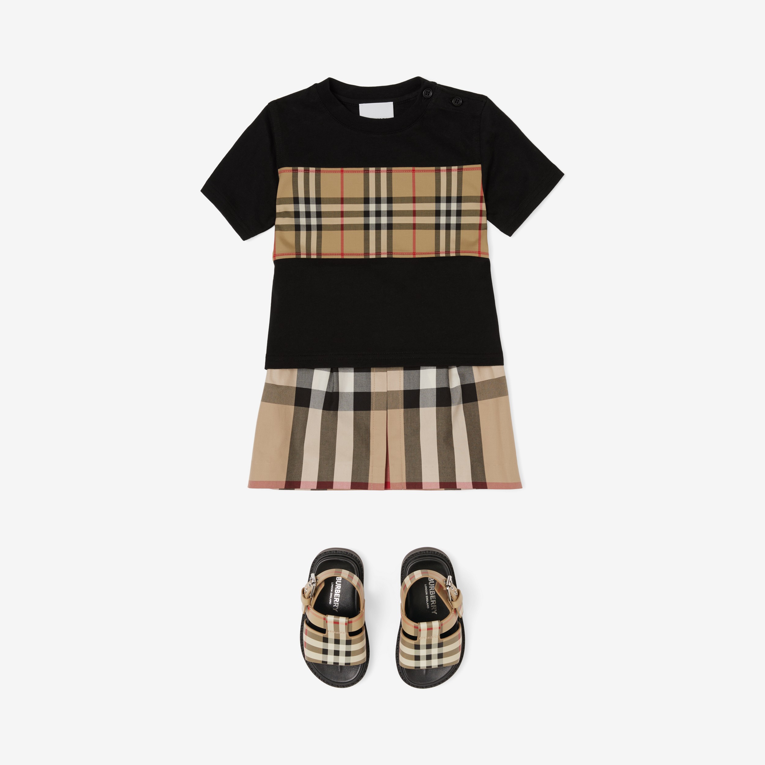 Exaggerated Check Pleated Cotton Skirt in Archive Beige - Children | Burberry® Official - 3