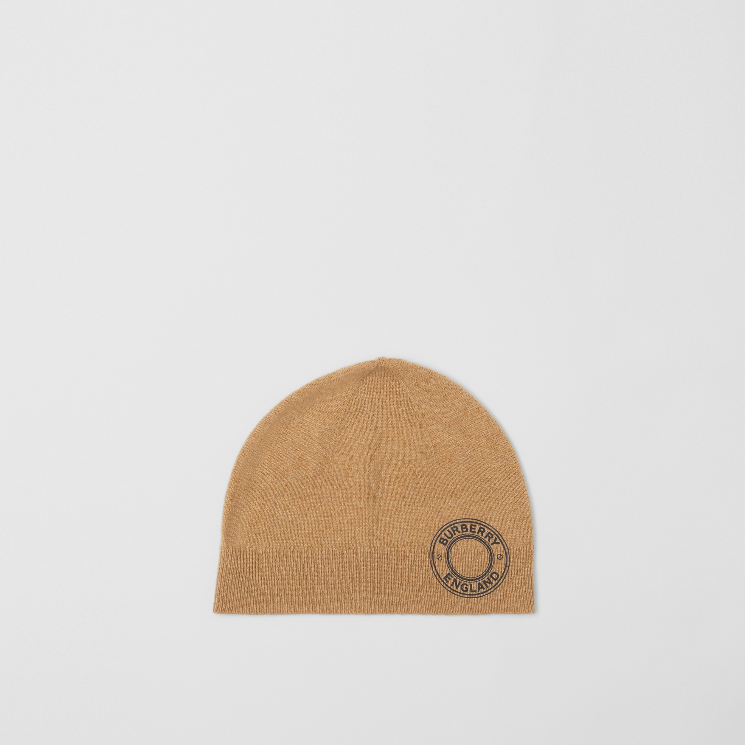 Logo Graphic Cashmere Blend Beanie in Camel | Burberry® Official - 1