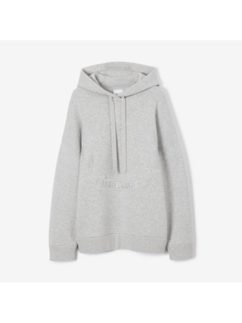 Burberry Oak Leaf Crest Cashmere Blend Oversized Hoodie In Light Grey Melange