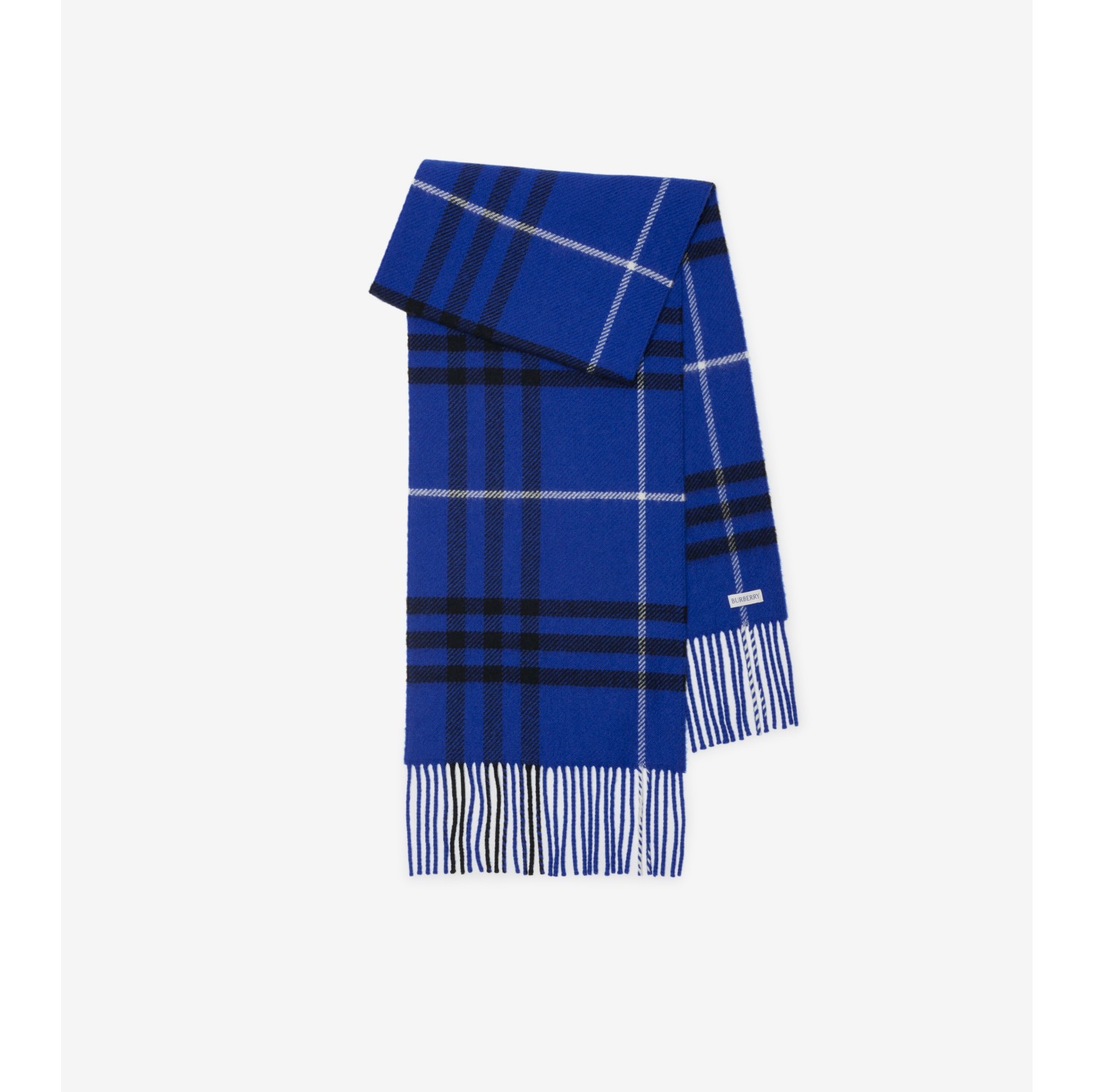 Blue check wool scarf