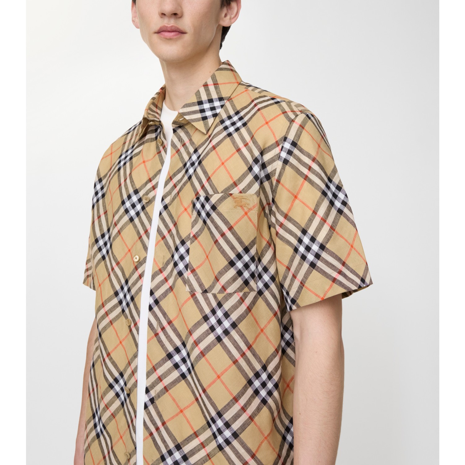 Relaxed Fit Check Linen Shirt in Sand beige - Men | Burberry® Official