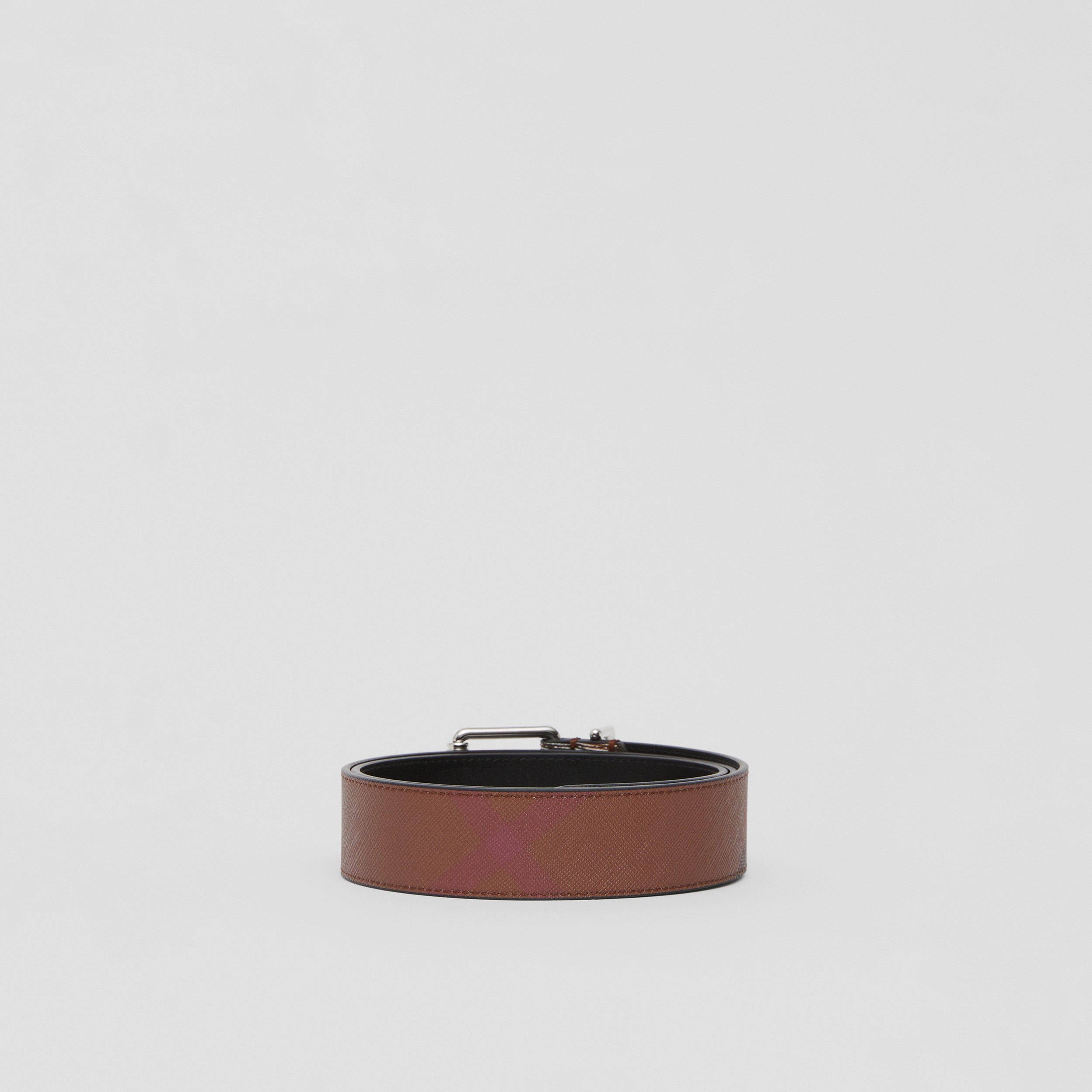 Check and Leather Belt in Dark Birch Brown - Men | Burberry® Official - 4