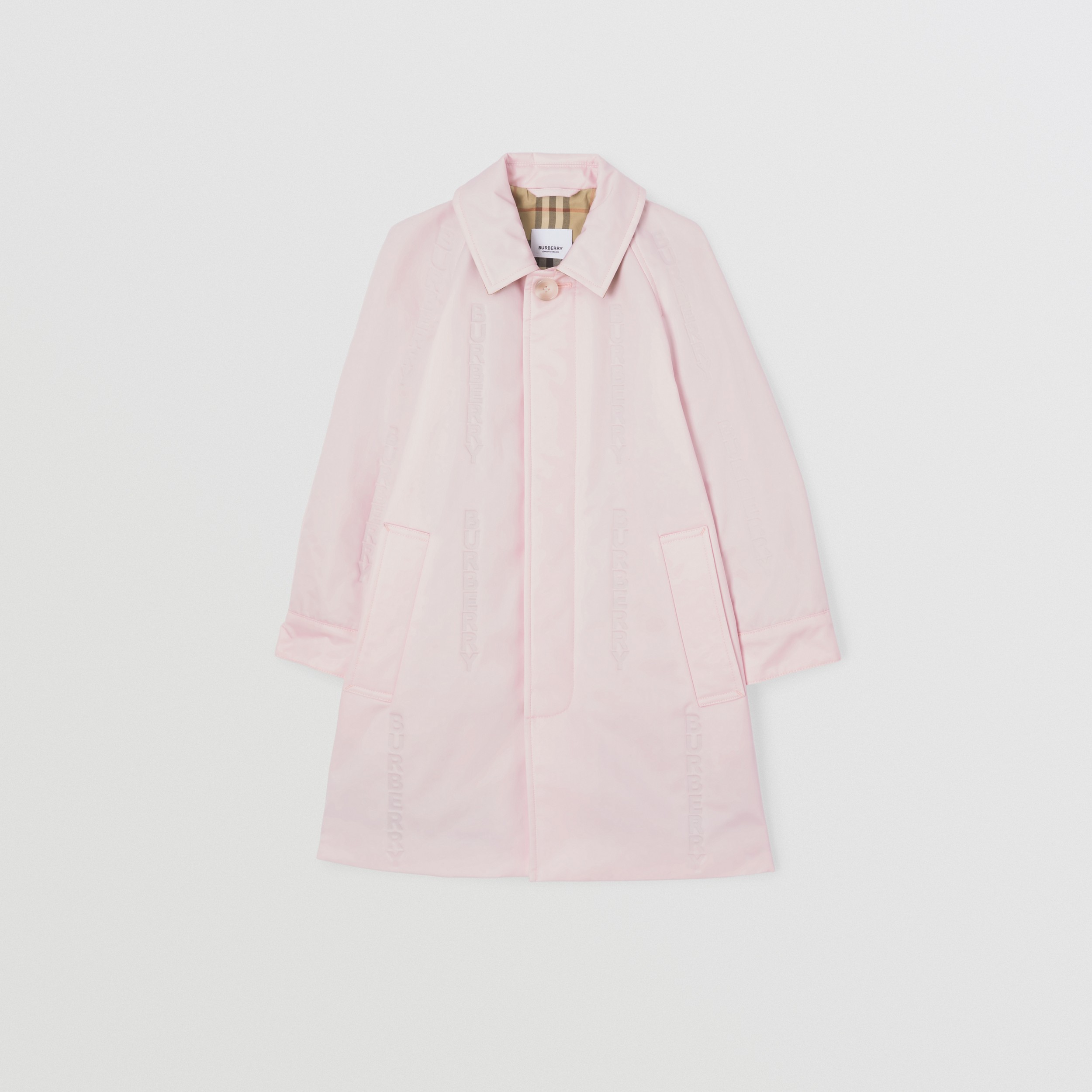 Debossed Logo Cotton Car Coat in Pale Candy Pink | Burberry® Official - 1
