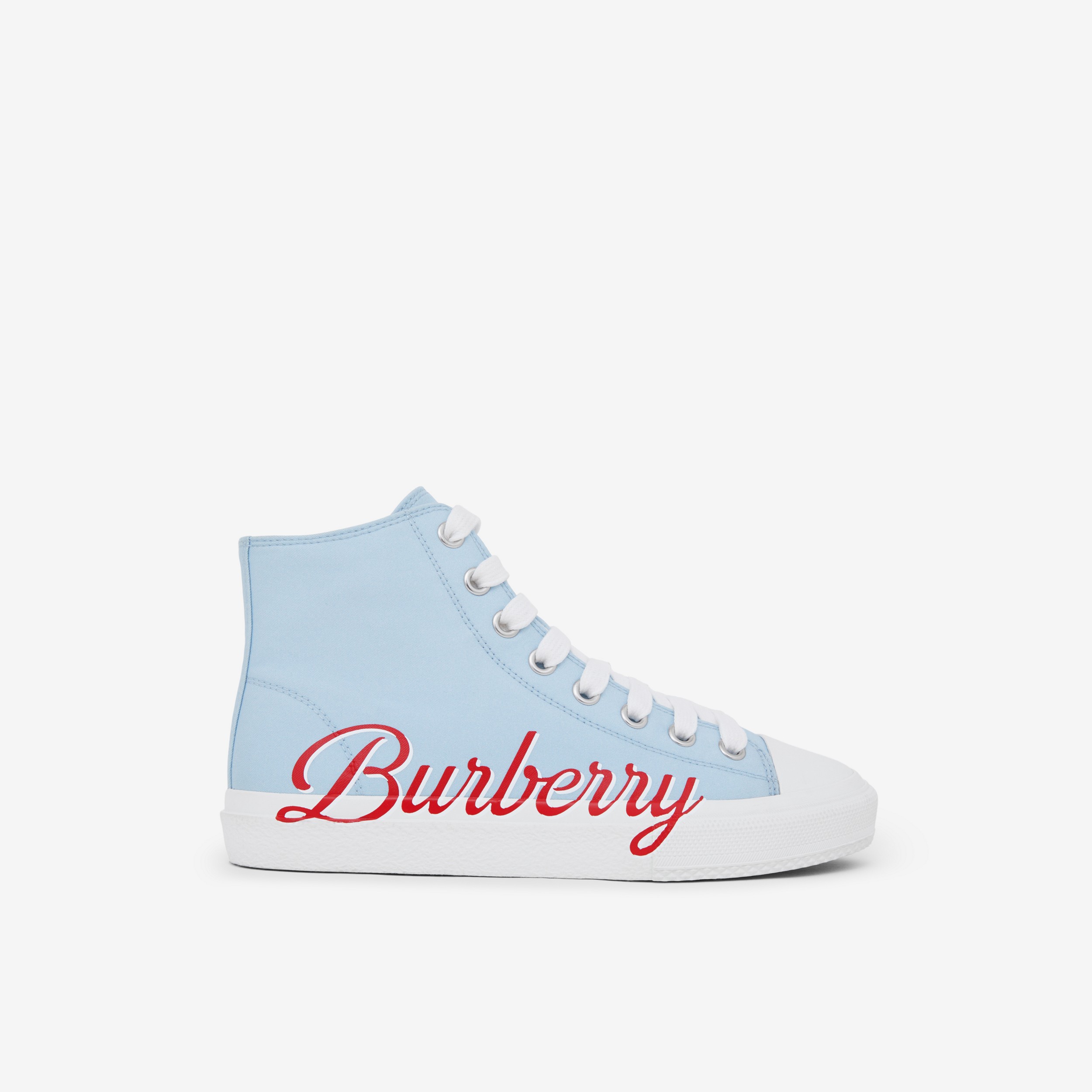 Logo Script Gabardine High-top Sneakers in Pale Blue - Children | Burberry® Official - 1