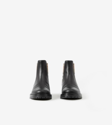 Vintage Check Detail Leather Chelsea Boots in Black - Burberry