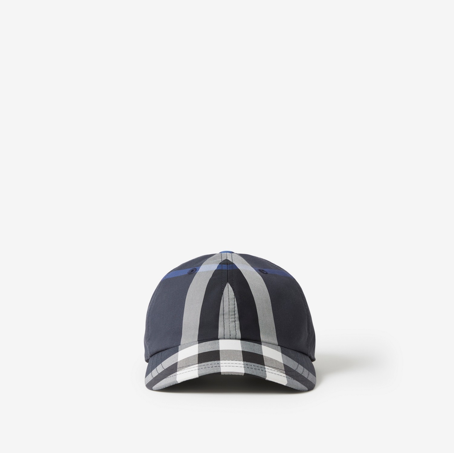 Check Cotton Blend Baseball Cap in Dark Charcoal Blue | Burberry® Official