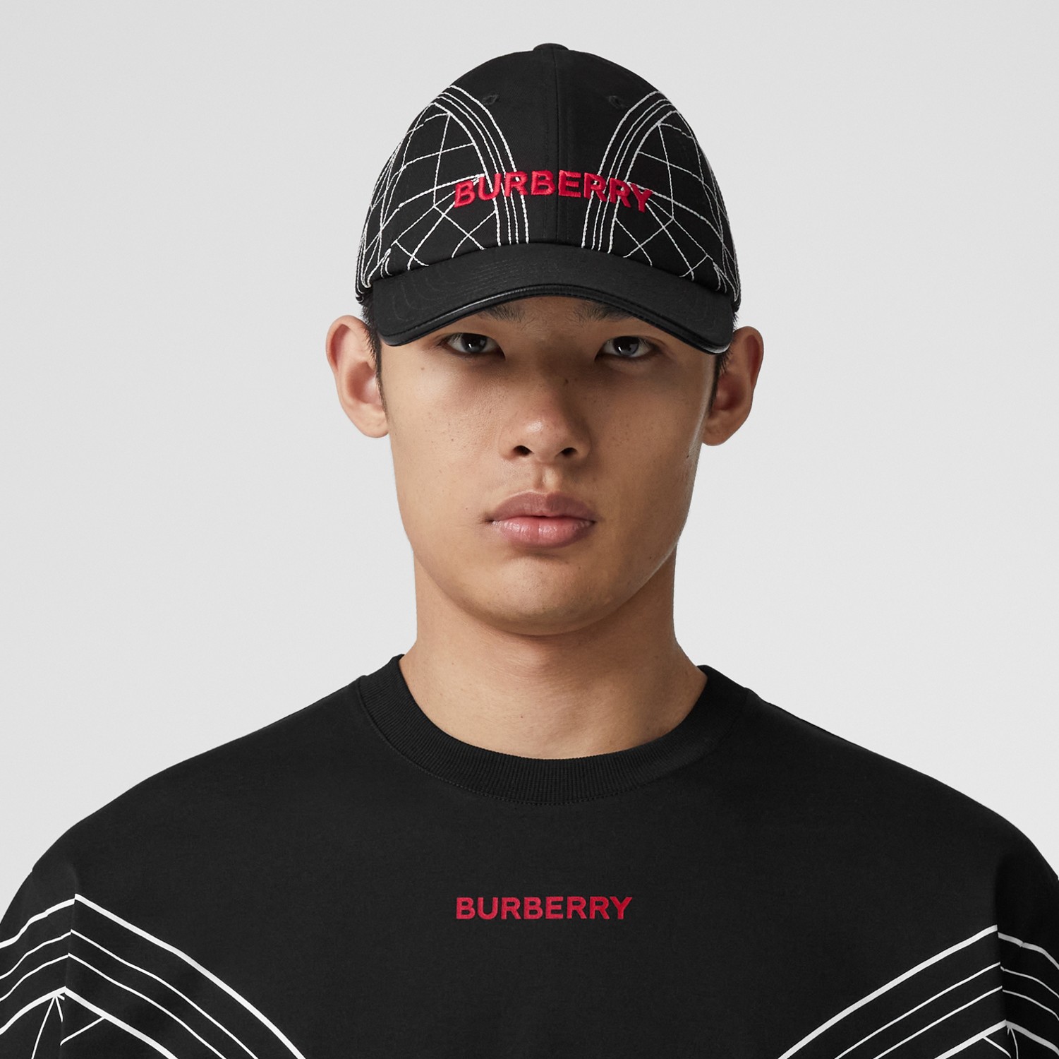 Embroidered Star Cotton Gabardine Baseball Cap in Black Embroidered Star Cotton Gabardine Baseball Cap in Black