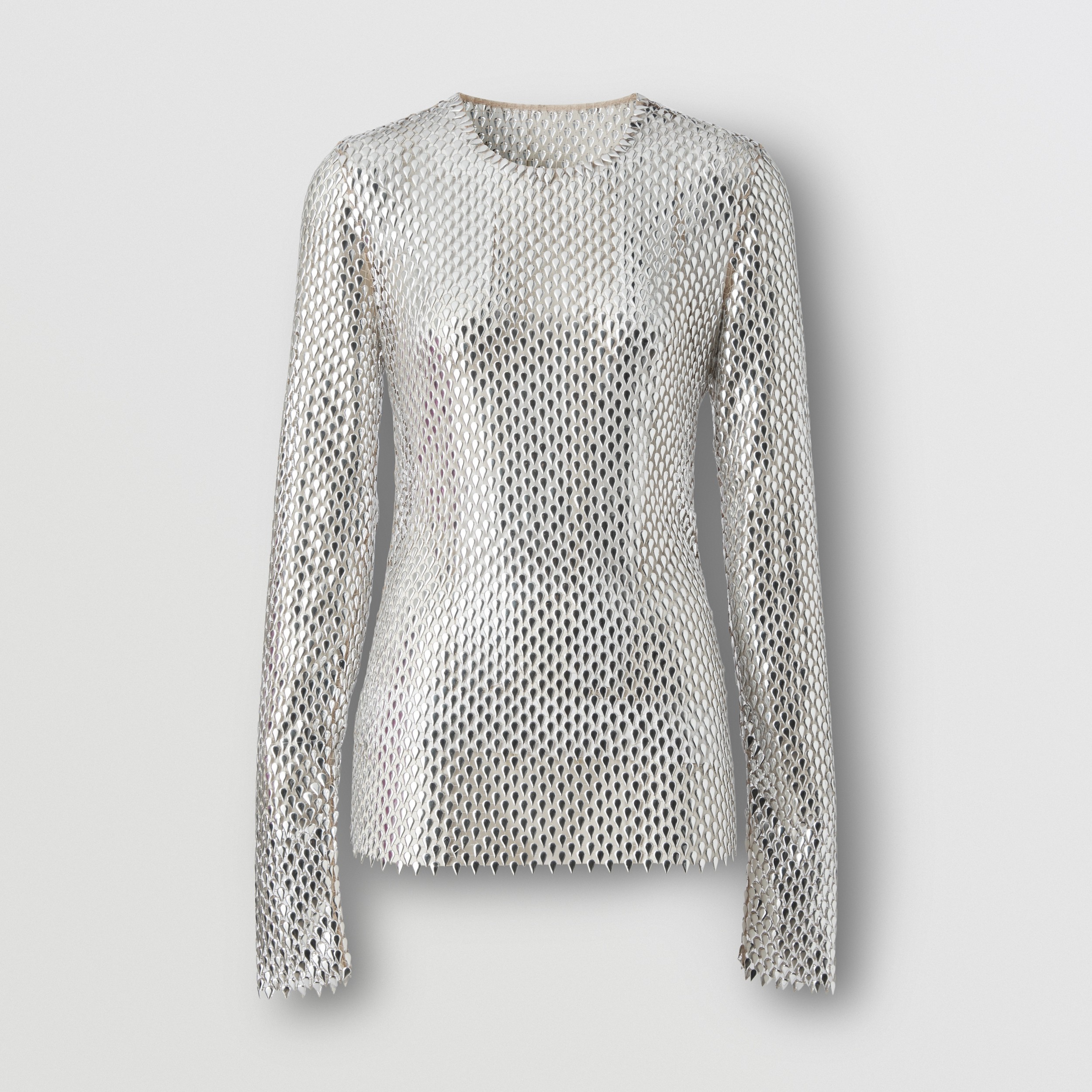 Metallic Paillette-embellished Mesh Top in Silver - Women | Burberry® Official - 4