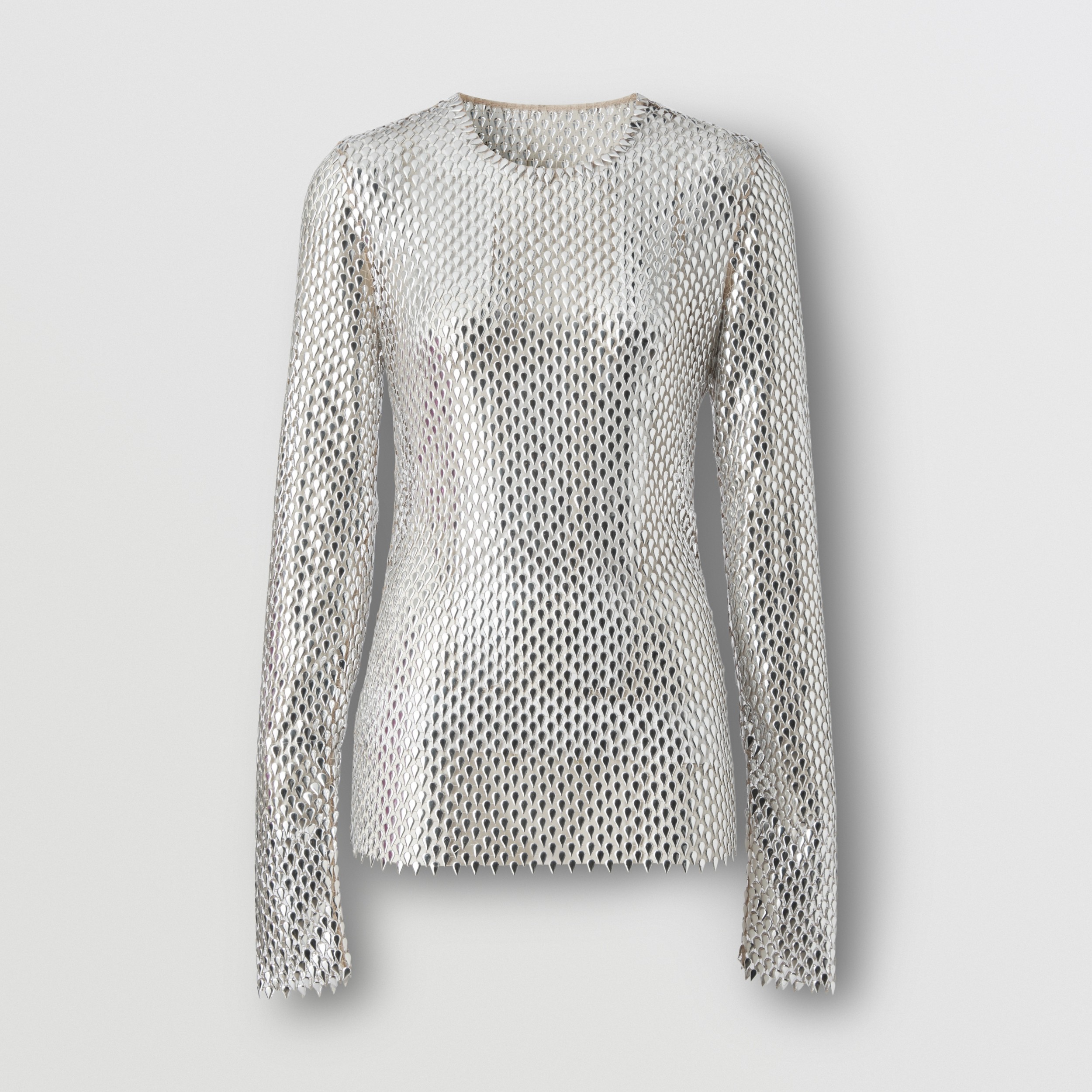 Metallic Paillette-embellished Mesh Top in Silver - Women | Burberry® Official - 4