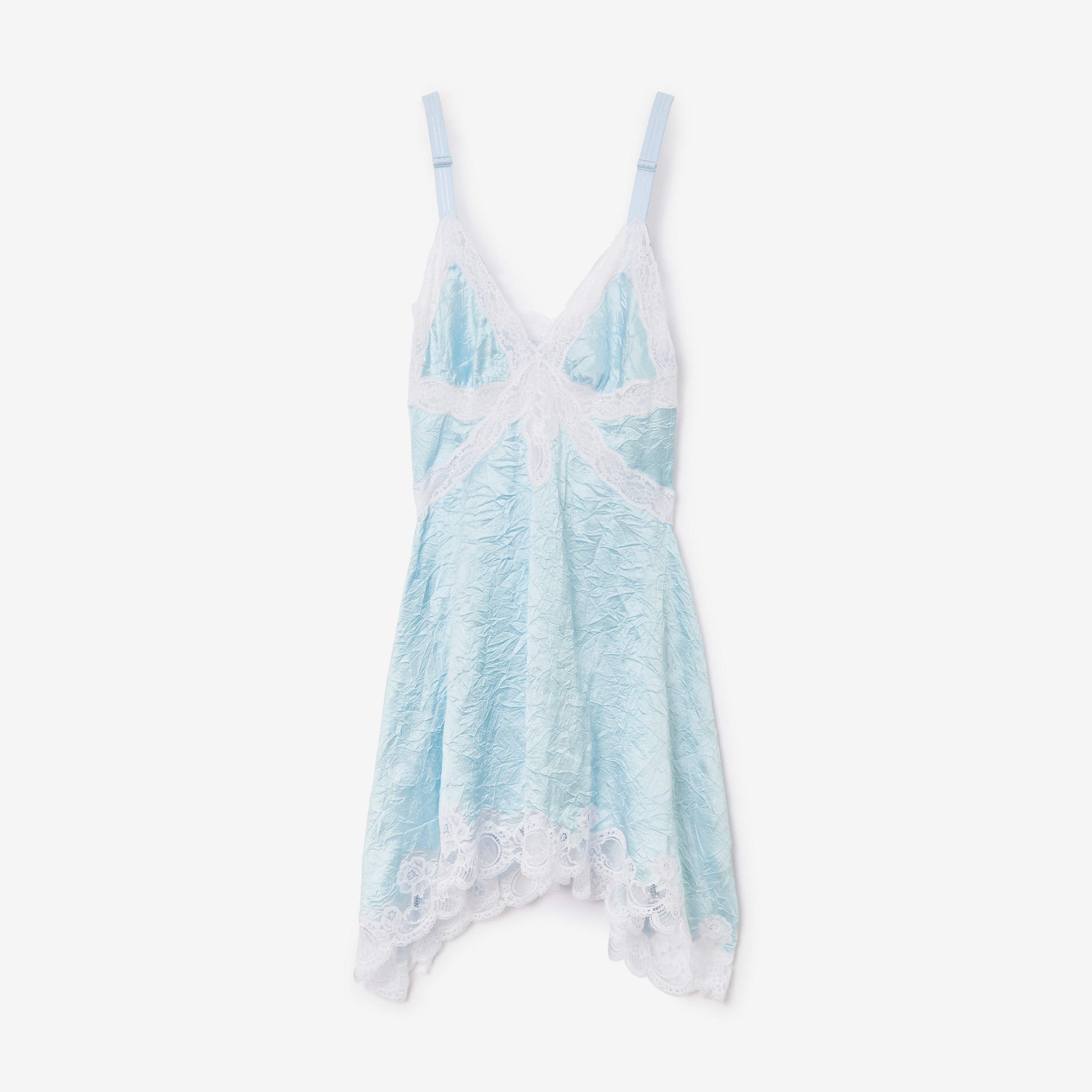 Lace Trim Viscose Satin Slip Dress in Glacier Blue - Women | Burberry® Official - 1