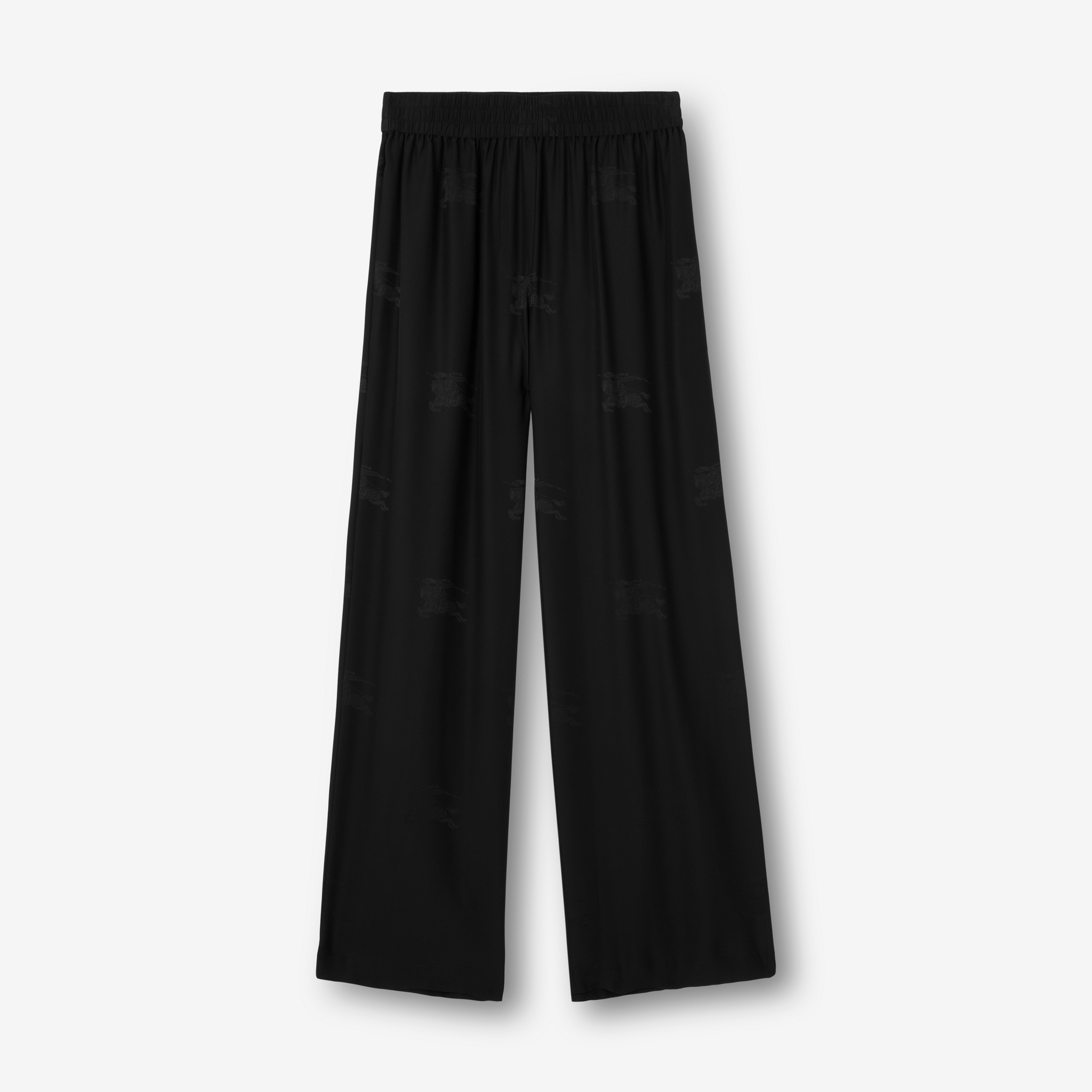 Calças estilo pantalona de seda com estampa Equestrian Knight em jacquard (Preto) - Mulheres | Burberry® oficial - 1