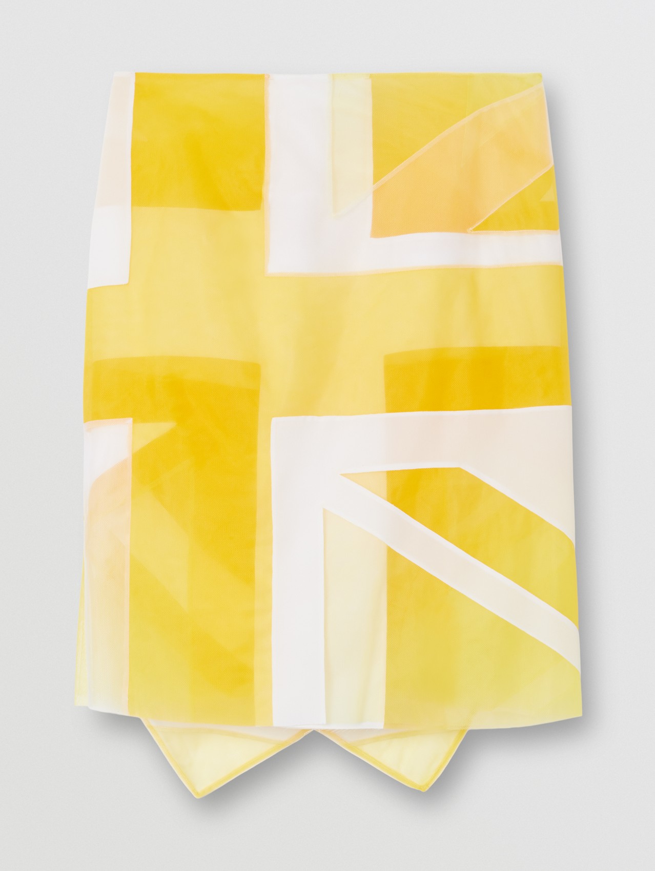 Falda en tul y seda con motivo de bandera en intarsia (Amarillo Tulipán Pálido)