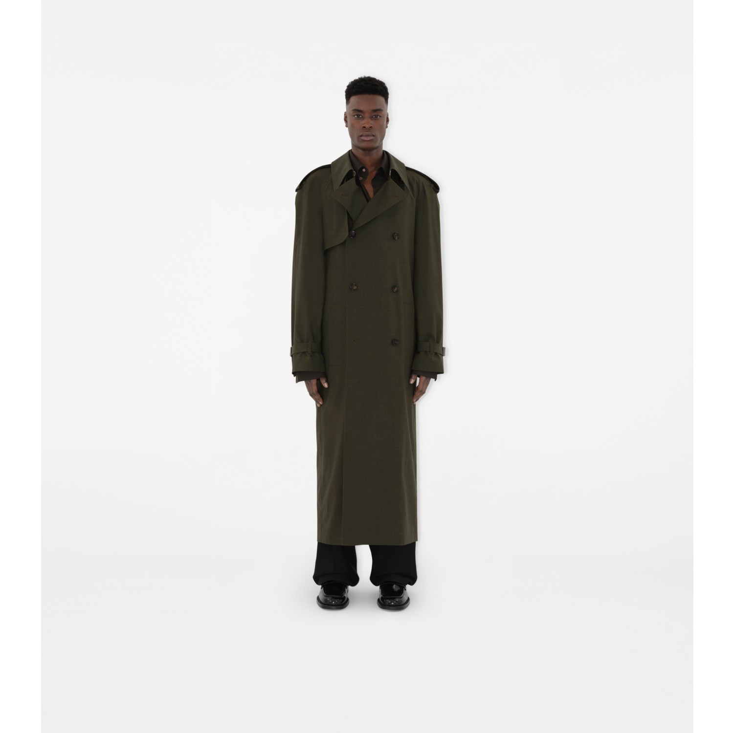 Langer Trenchcoat aus Stretchwolle