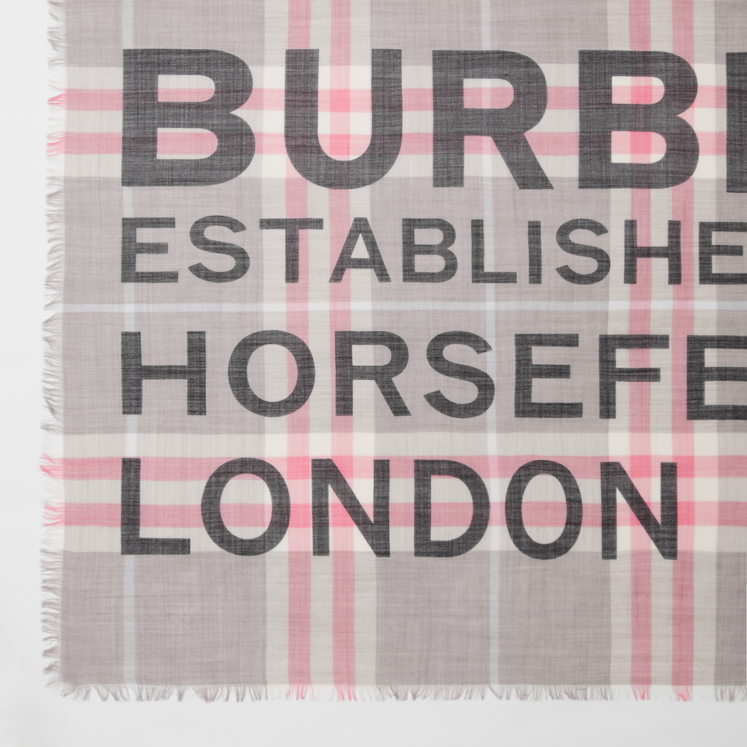 Horseferry Print Check Wool Silk Large Square Scarf in Pale Grey/pale Pink | Burberry® Official - 2