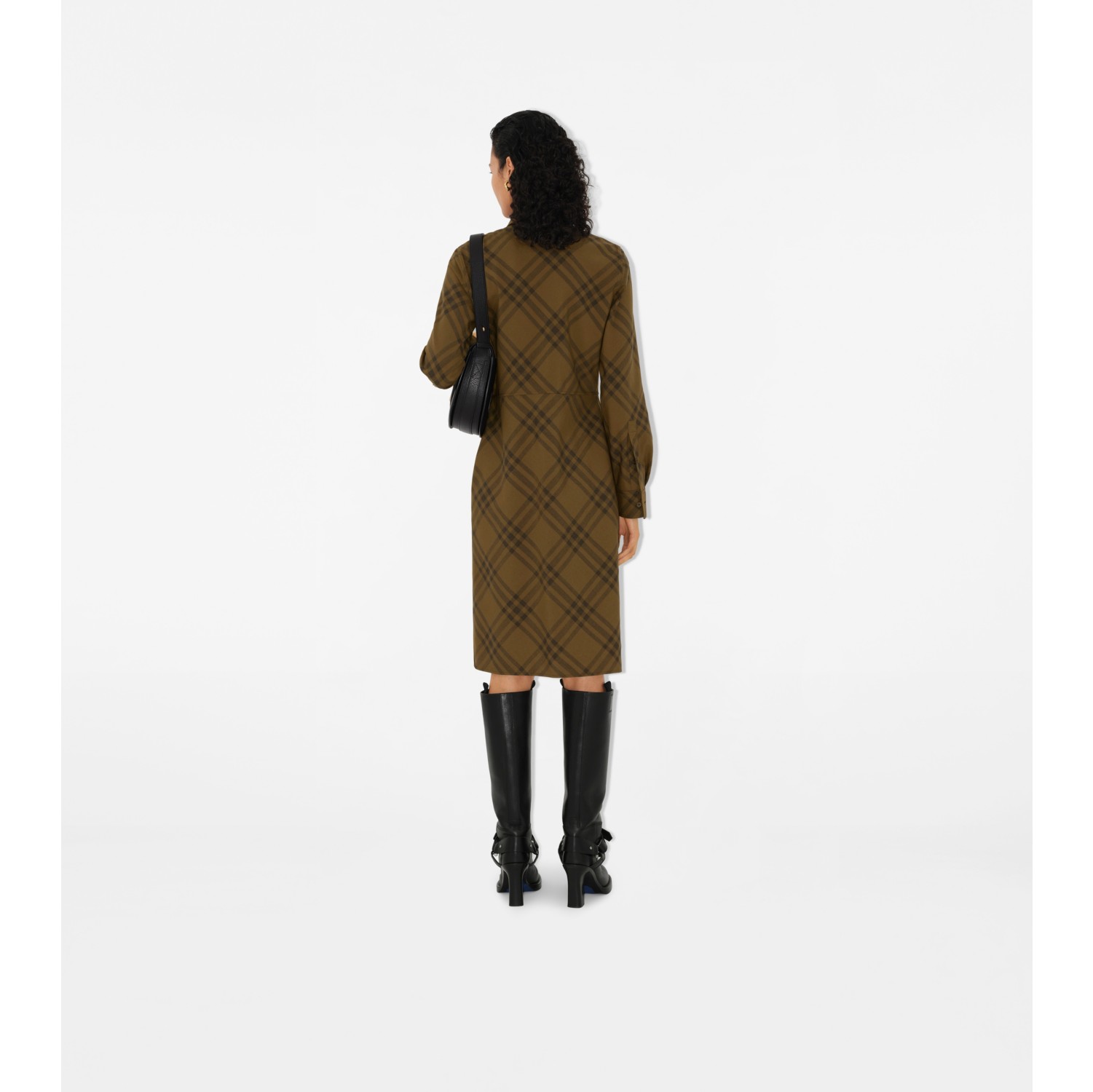 Check Wool Blend Shirt Dress