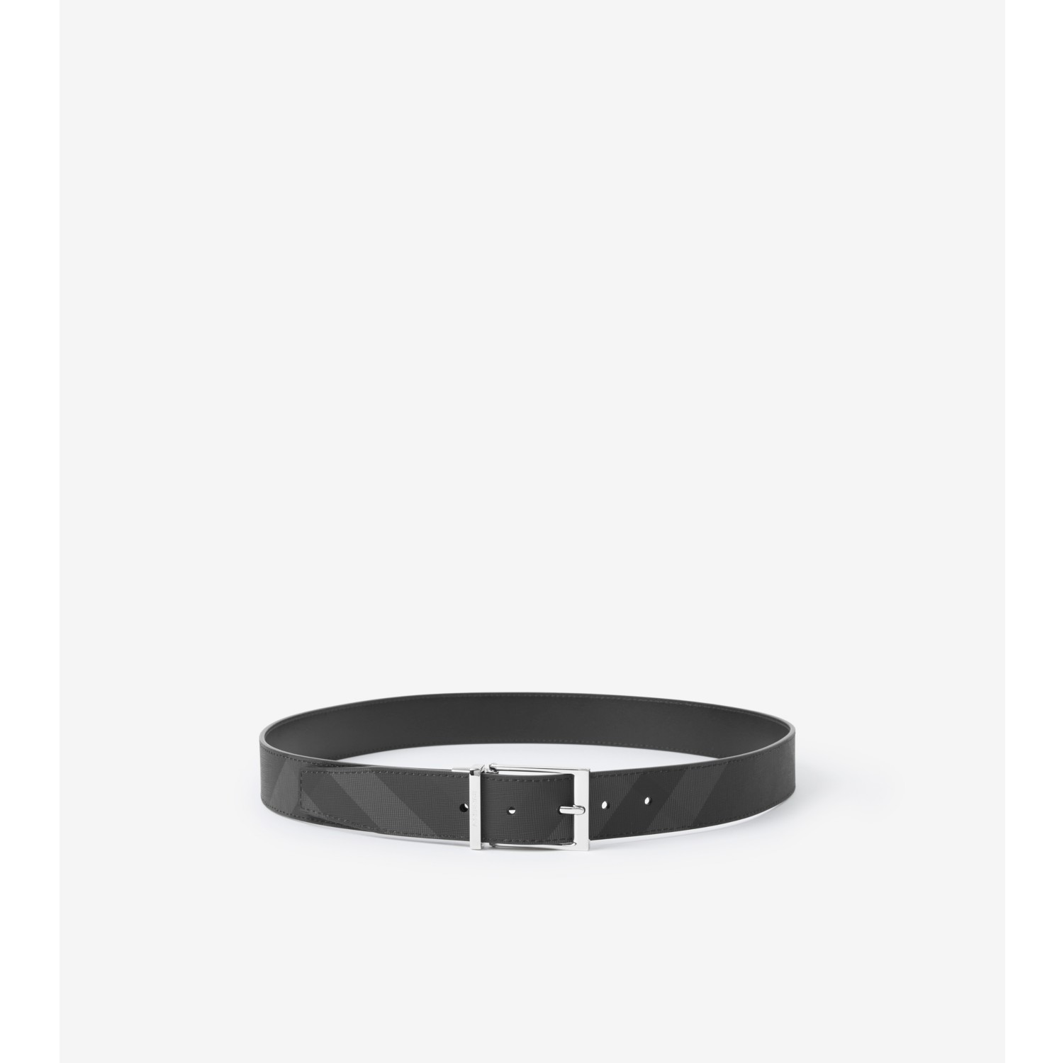 Check and Leather Reversible Belt in Charcoal silver Men Burberry Official