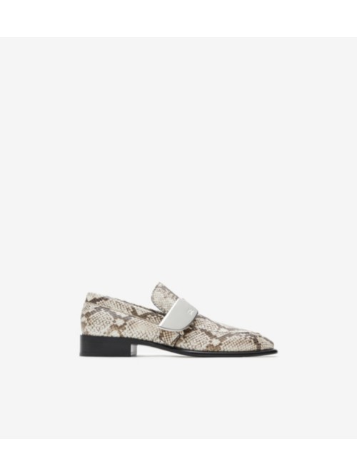 Shop Burberry Leather Shield Loafers In Serpent