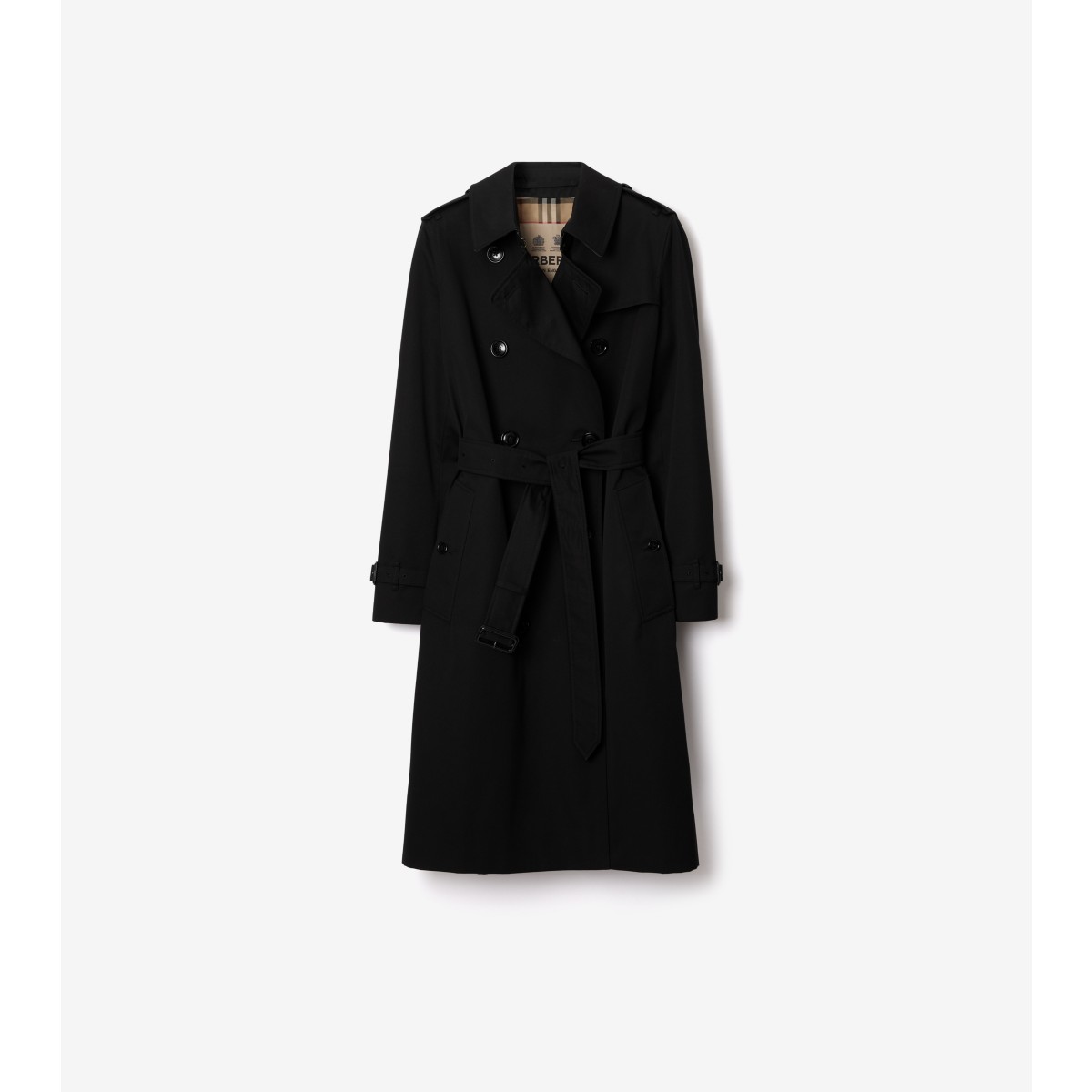 Burberry Kensington Organic Belted Double-breasted Trench Coat In Black