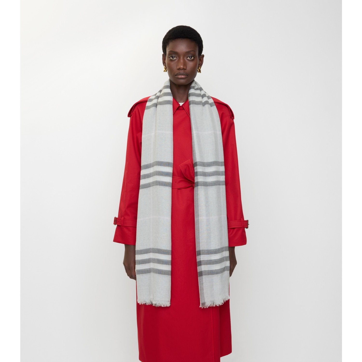 Wide Check Wool Scarf