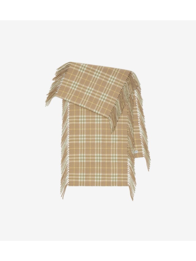 Check Cashmere Happy Scarf in Flax Burberry Official