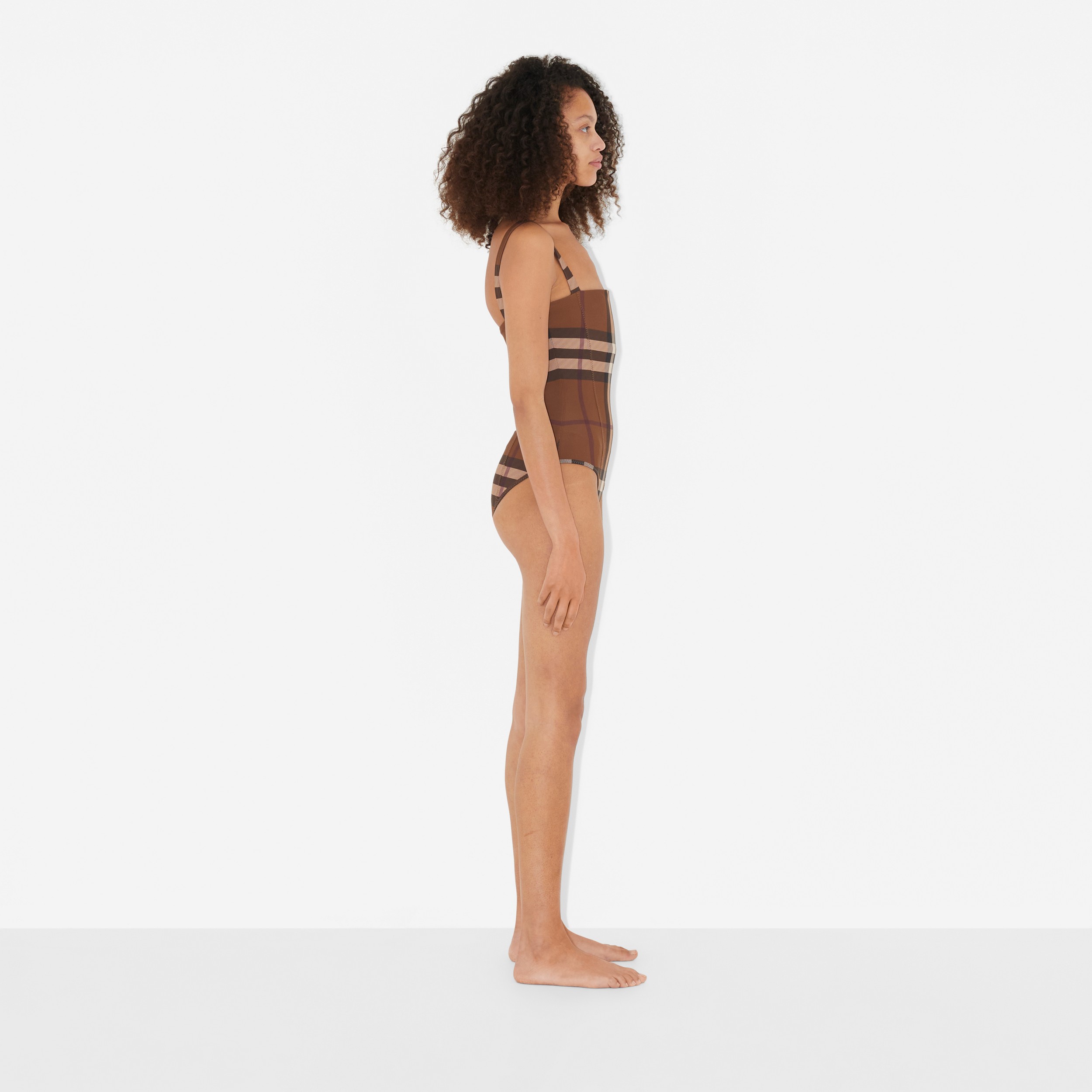 Check Stretch Nylon Swimsuit in Birch Brown - Women | Burberry® Official - 3