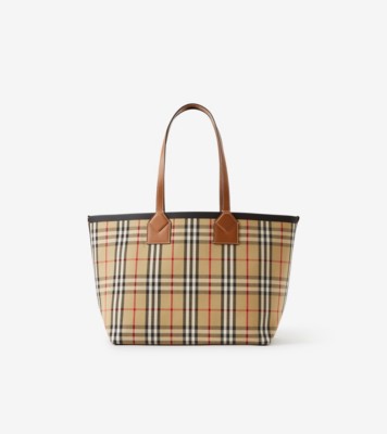 Medium London Tote in Briar brown black Vintage Check Burberry