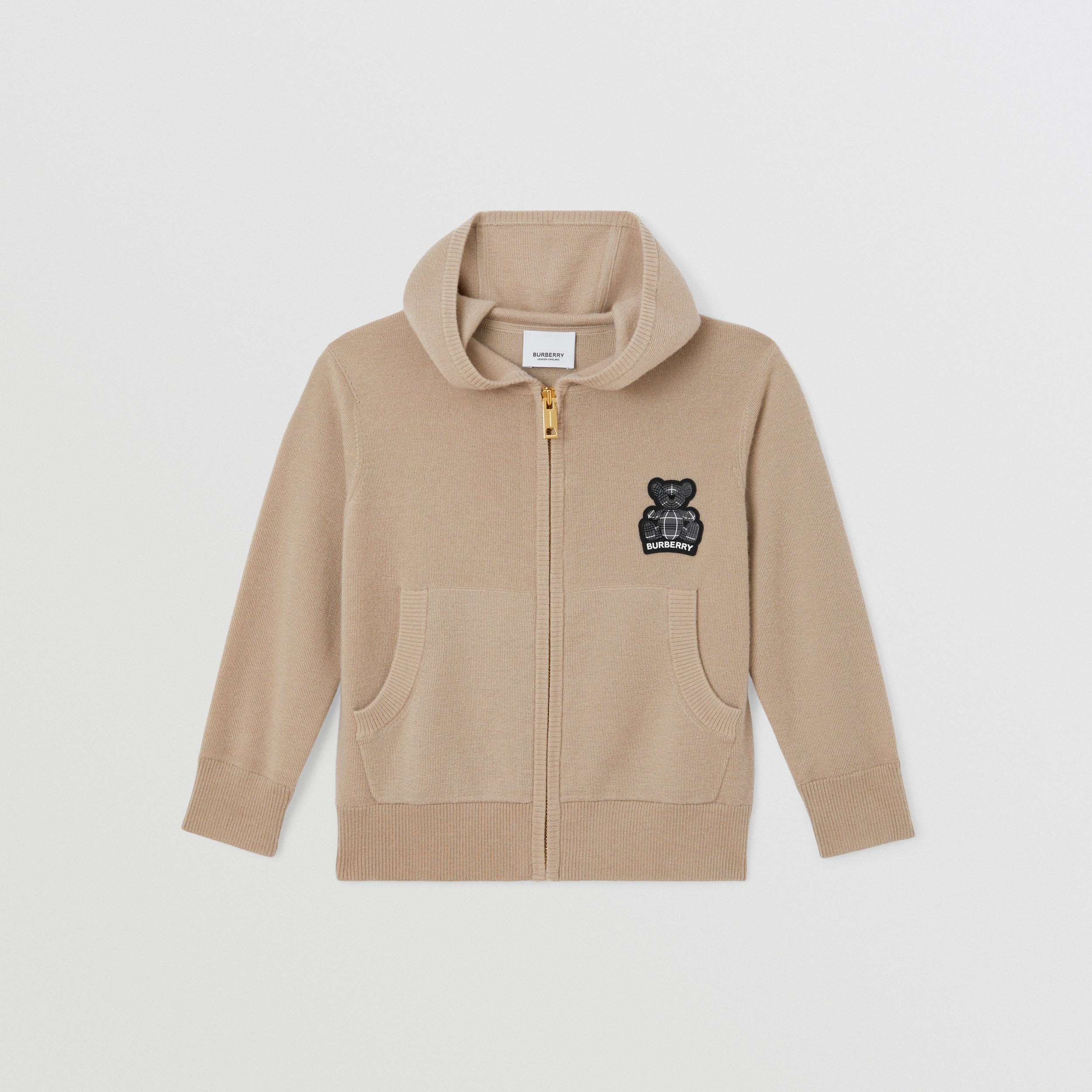Thomas Bear Appliqué Cashmere Hooded Top in Soft Fawn - Children | Burberry® Official - 1