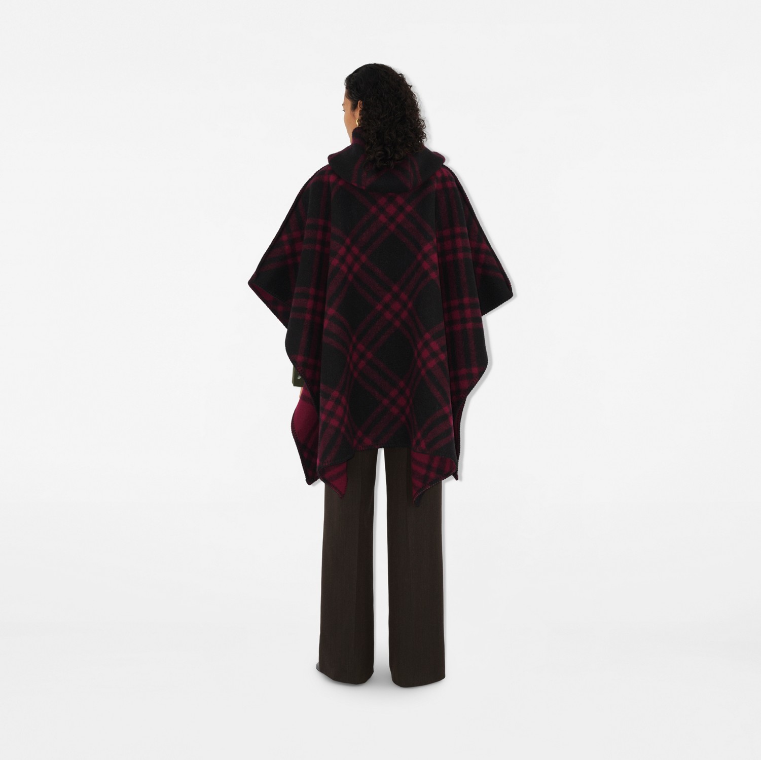 Reversible Check Wool Cape in Cranberry | Burberry® Official Reversible Check Wool Cape in Cranberry | Burberry® Official