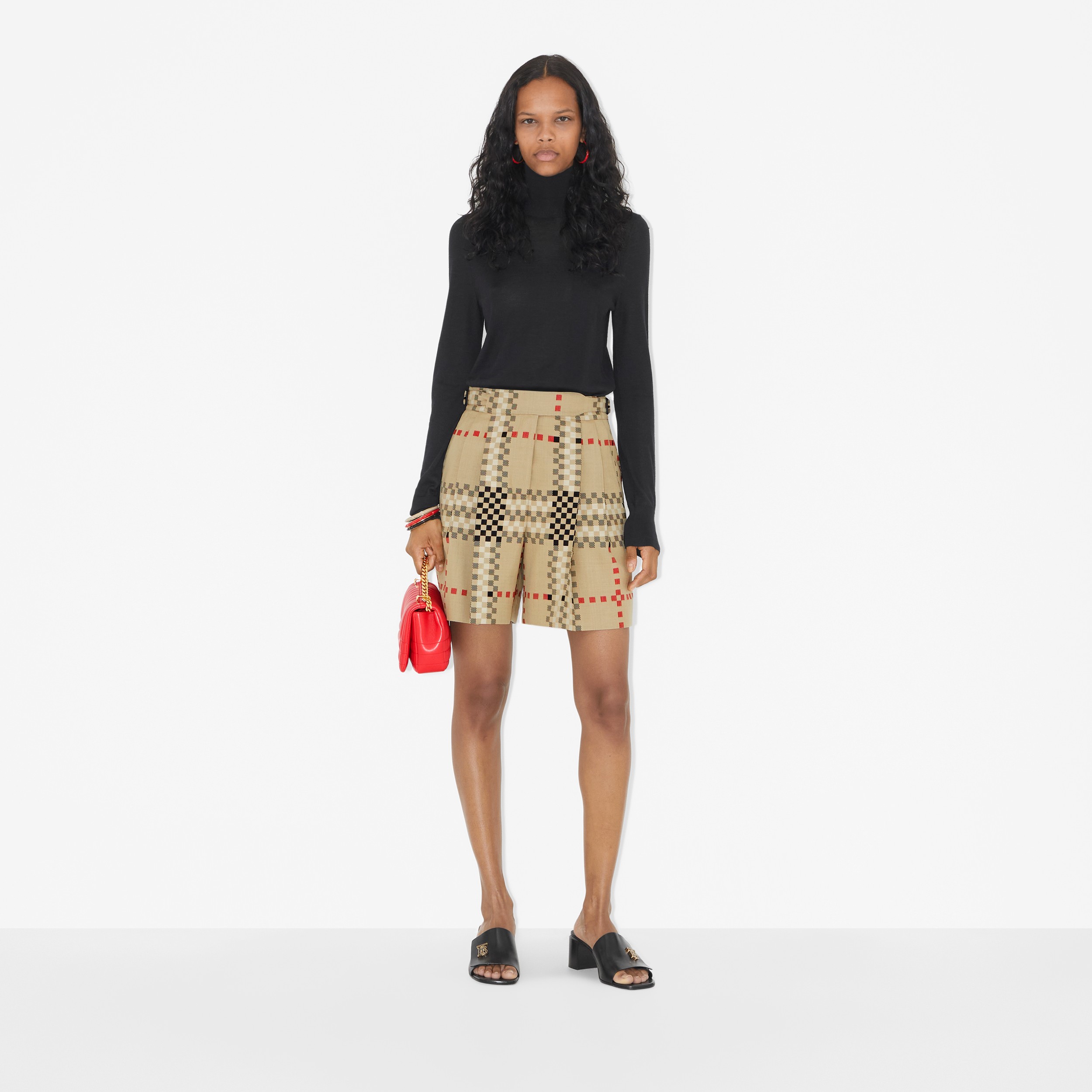 Petite Pixel Check Wool Tailored Shorts in Archive Beige - Women | Burberry® Official - 2