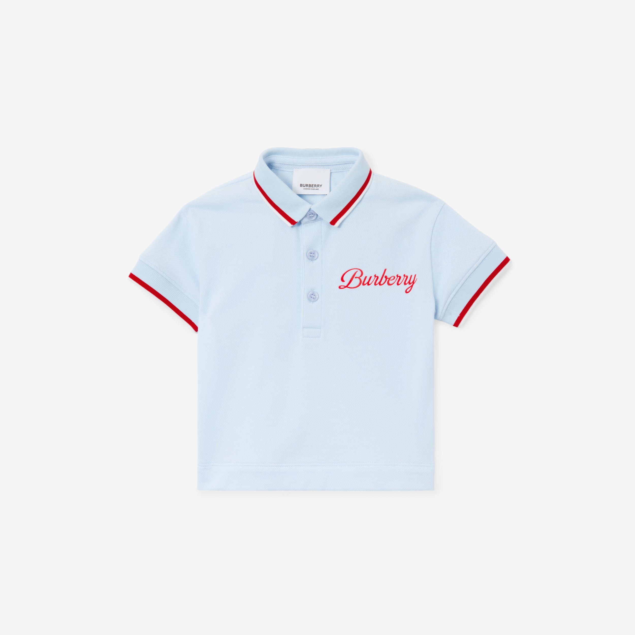 Logo Script Print Cotton Piqué Polo Shirt in Pale Blue - Children ...