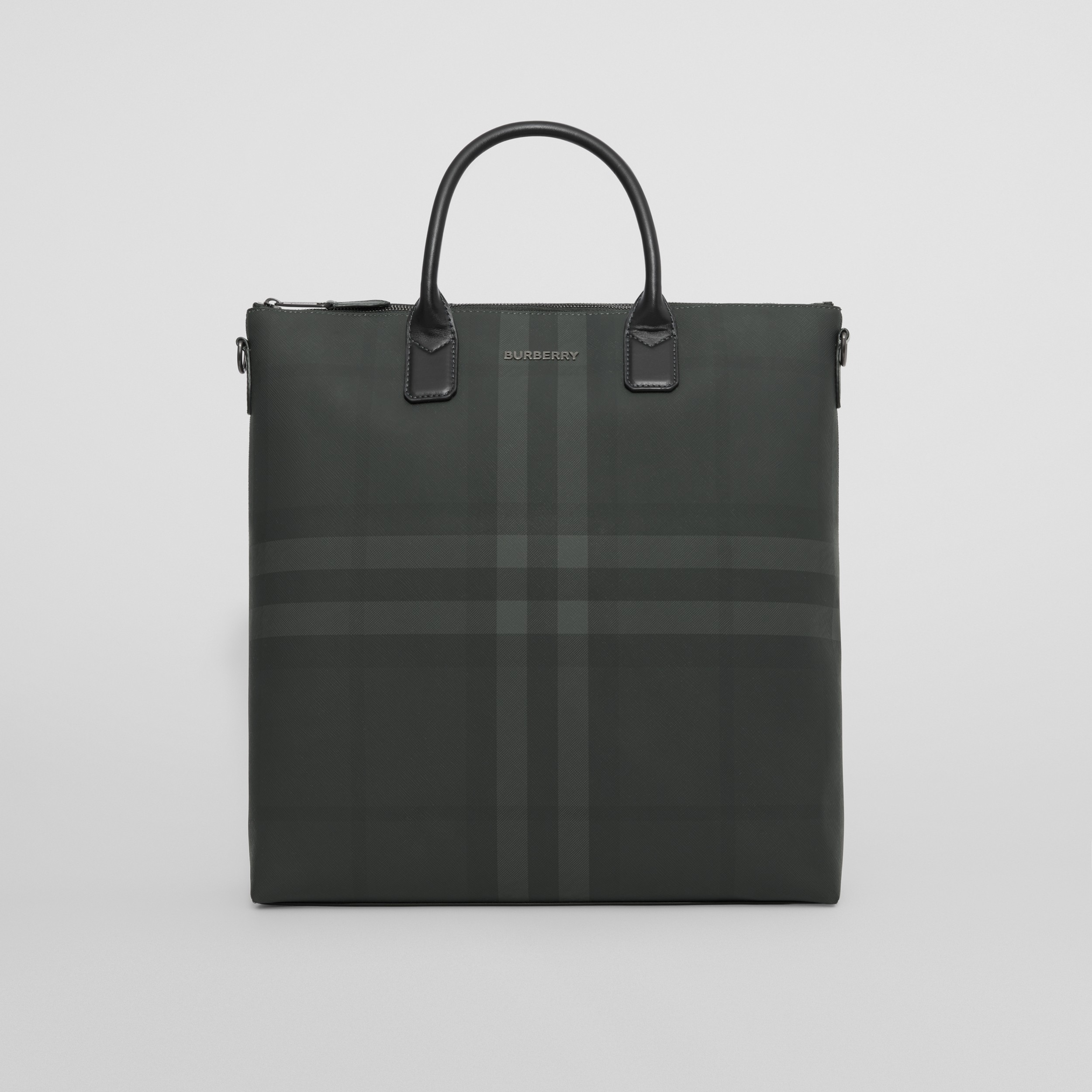 Charcoal Check and Leather Tote - Men | Burberry® Official - 1