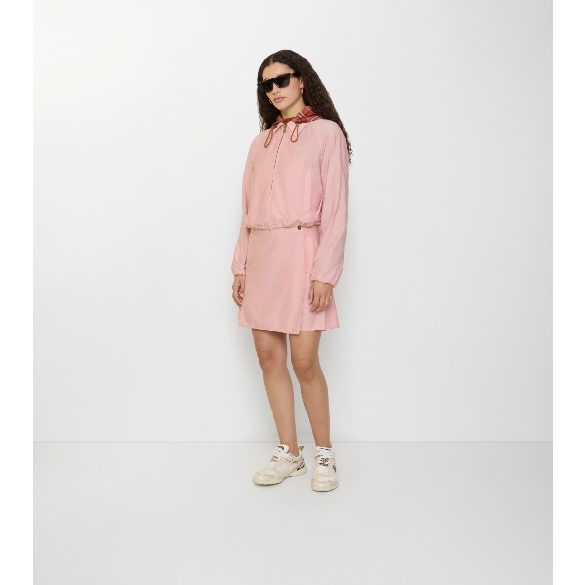  Check Pleated Stretch Nylon Mini Skirt