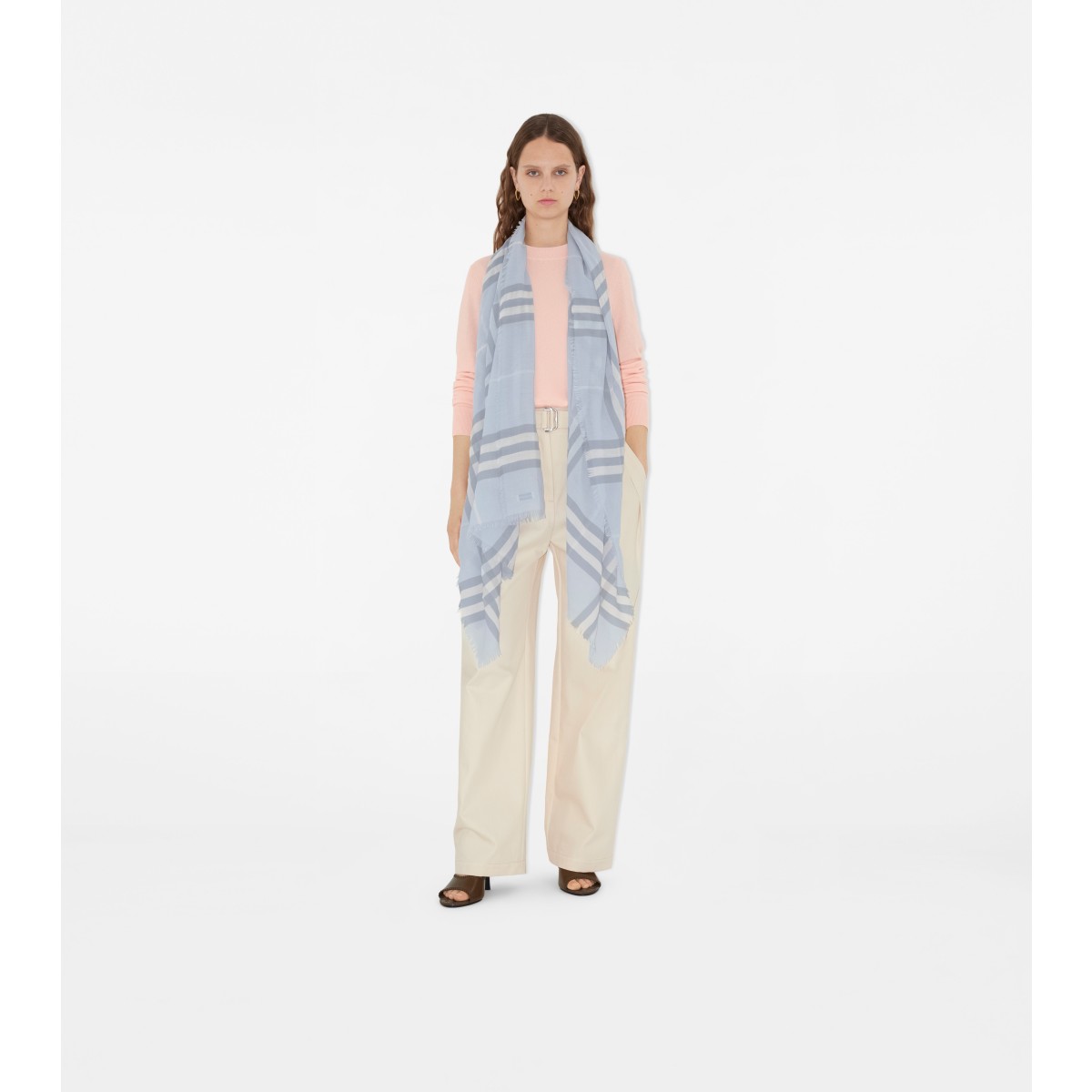  Check Wide Wool Scarf